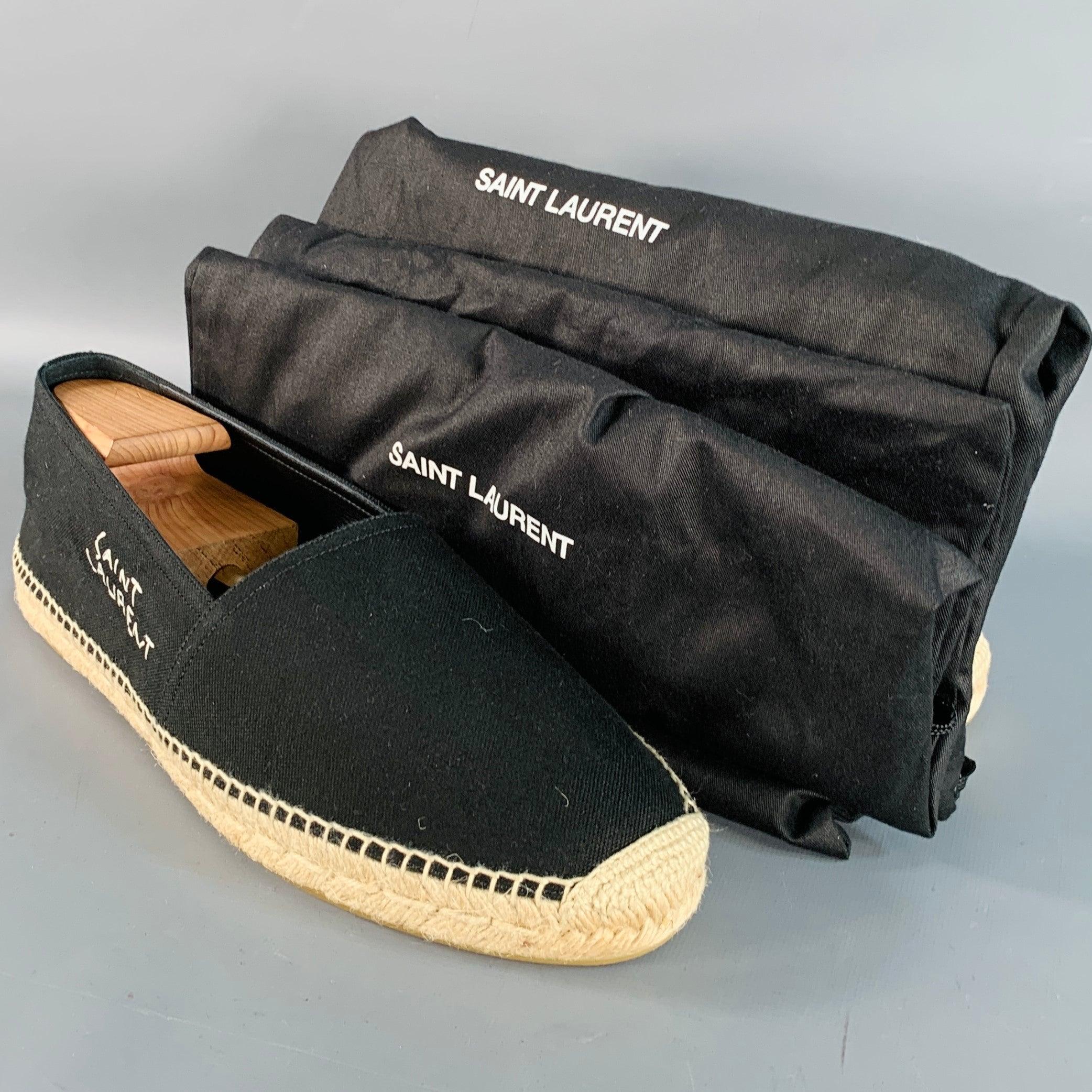 SAINT LAURENT Größe 12 Schwarz Natural Gesticktes Logo Canvas Espadrille Sneakers im Angebot 6