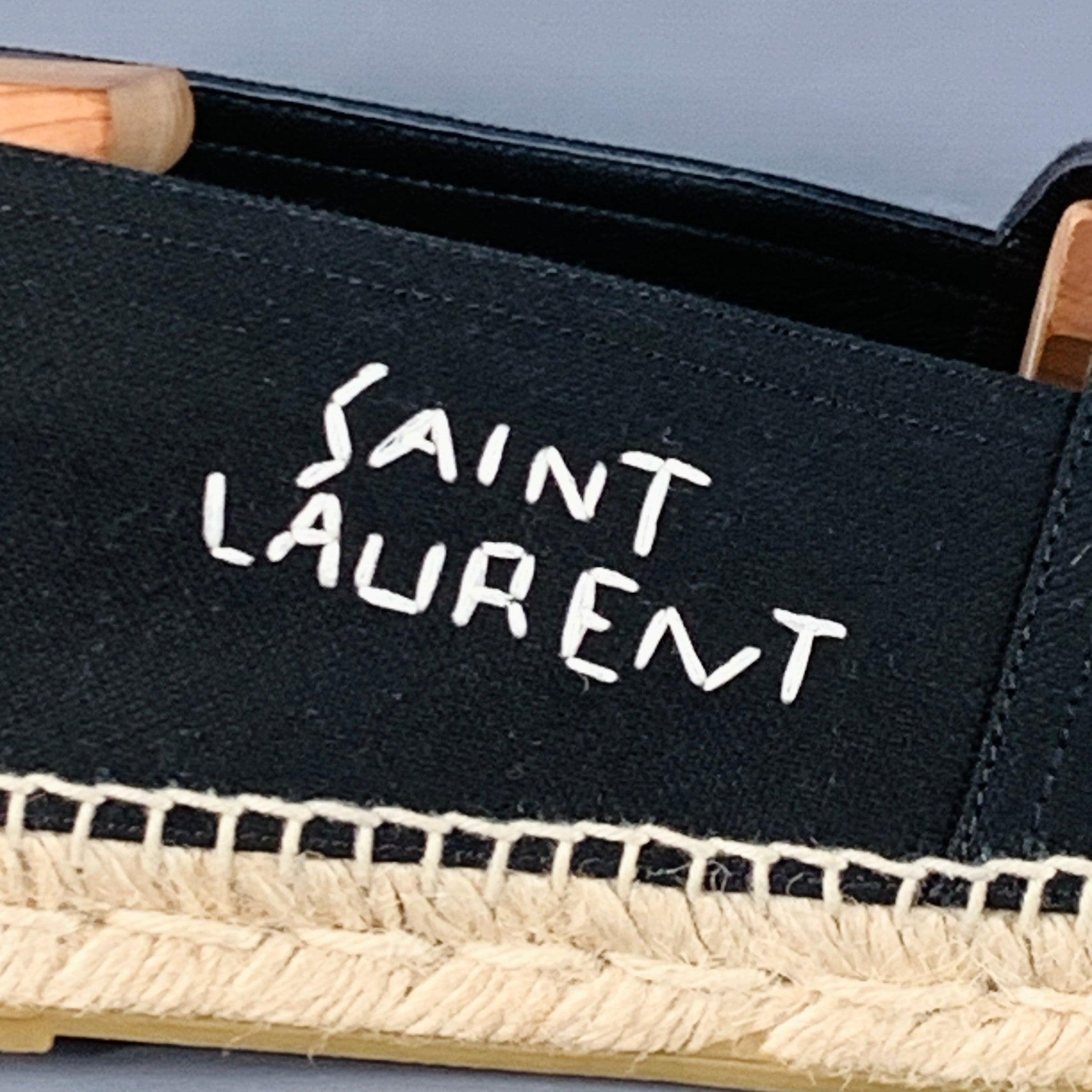 SAINT LAURENT Größe 12 Schwarz Natural Gesticktes Logo Canvas Espadrille Sneakers im Zustand „Gut“ im Angebot in San Francisco, CA