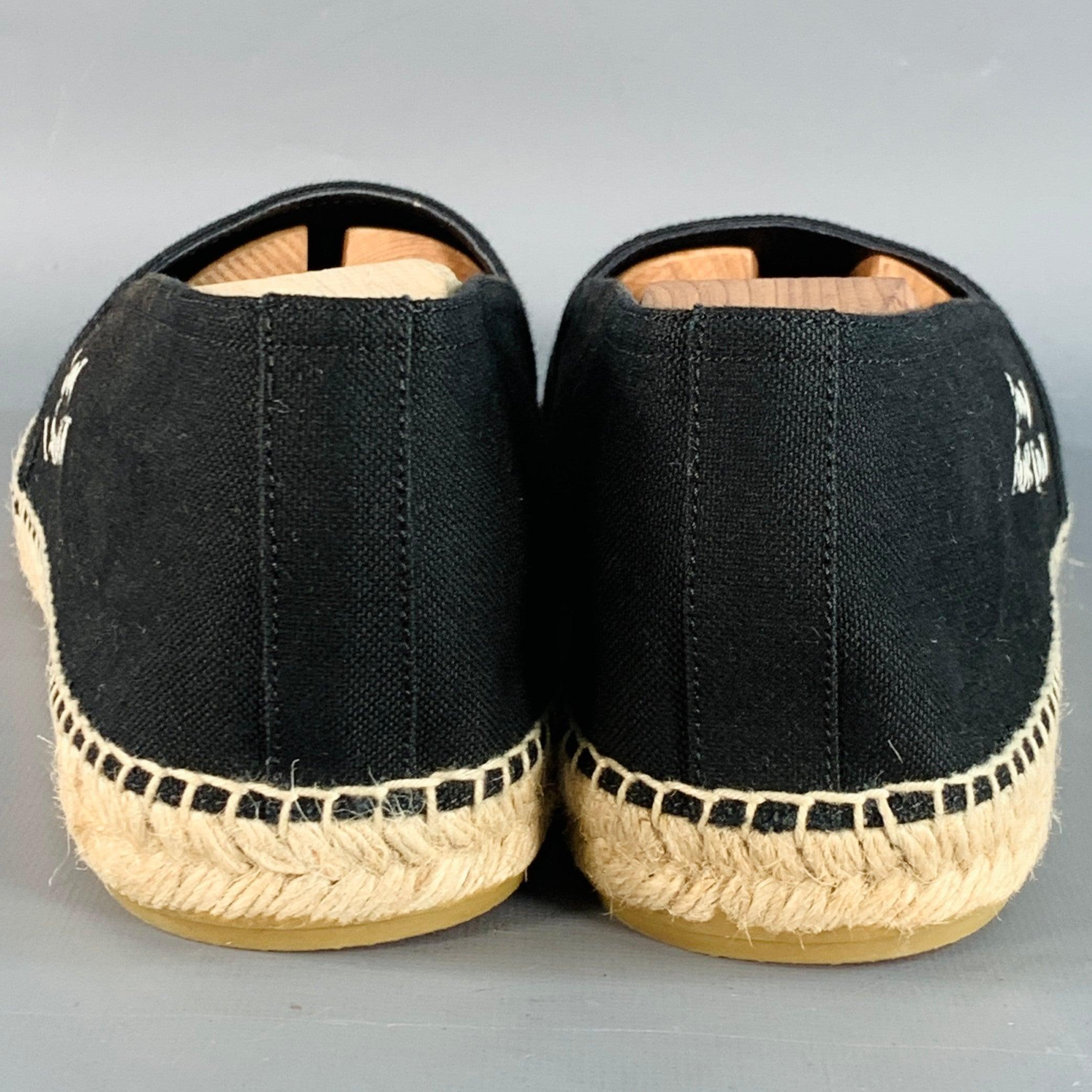 SAINT LAURENT Größe 12 Schwarz Natural Gesticktes Logo Canvas Espadrille Sneakers Herren im Angebot