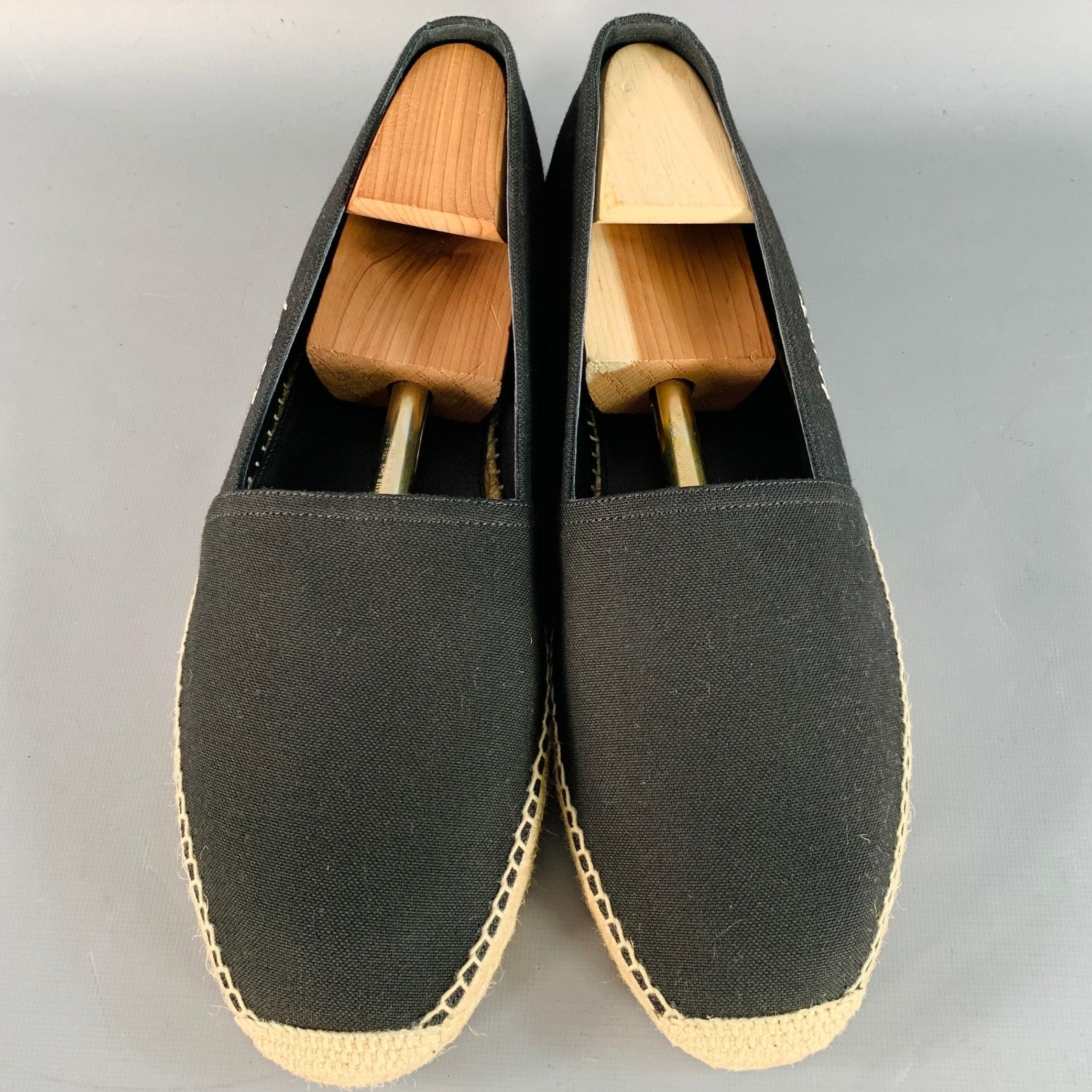 SAINT LAURENT Größe 12 Schwarz Natural Gesticktes Logo Canvas Espadrille Sneakers im Angebot 1