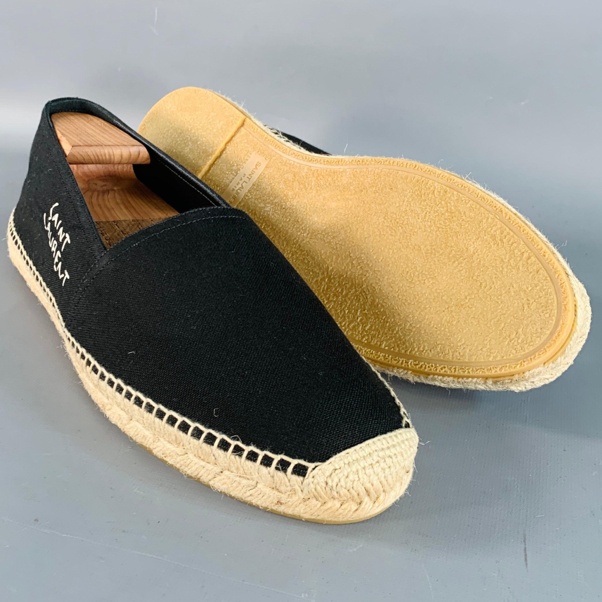 SAINT LAURENT Größe 12 Schwarz Natural Gesticktes Logo Canvas Espadrille Sneakers im Angebot 2