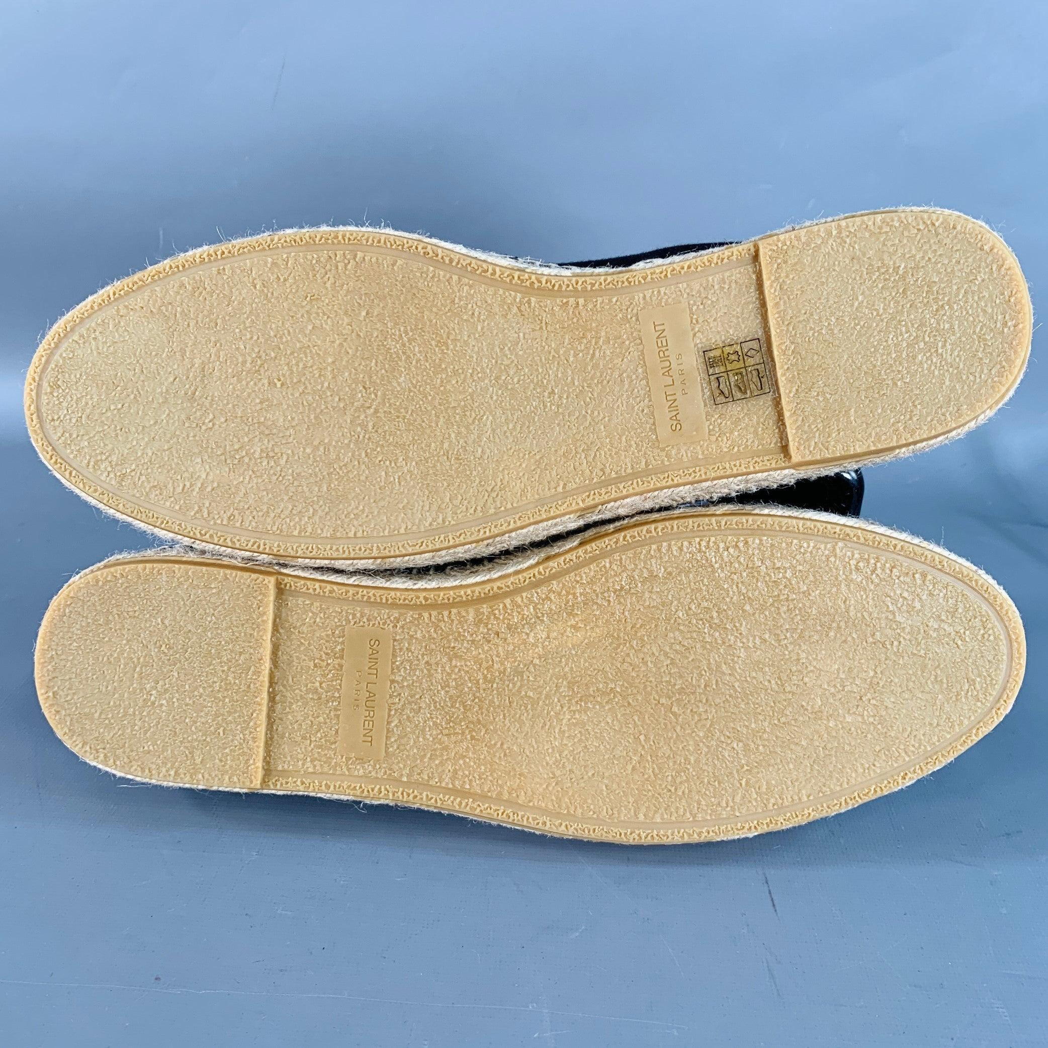SAINT LAURENT Größe 12 Schwarz Natural Gesticktes Logo Canvas Espadrille Sneakers im Angebot 3