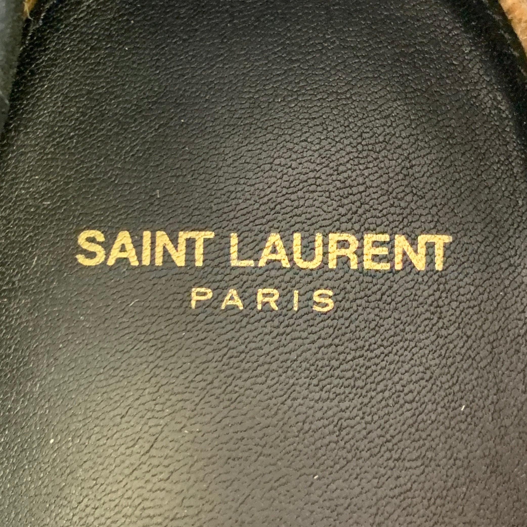 SAINT LAURENT Größe 12 Schwarz Natural Gesticktes Logo Canvas Espadrille Sneakers im Angebot 4