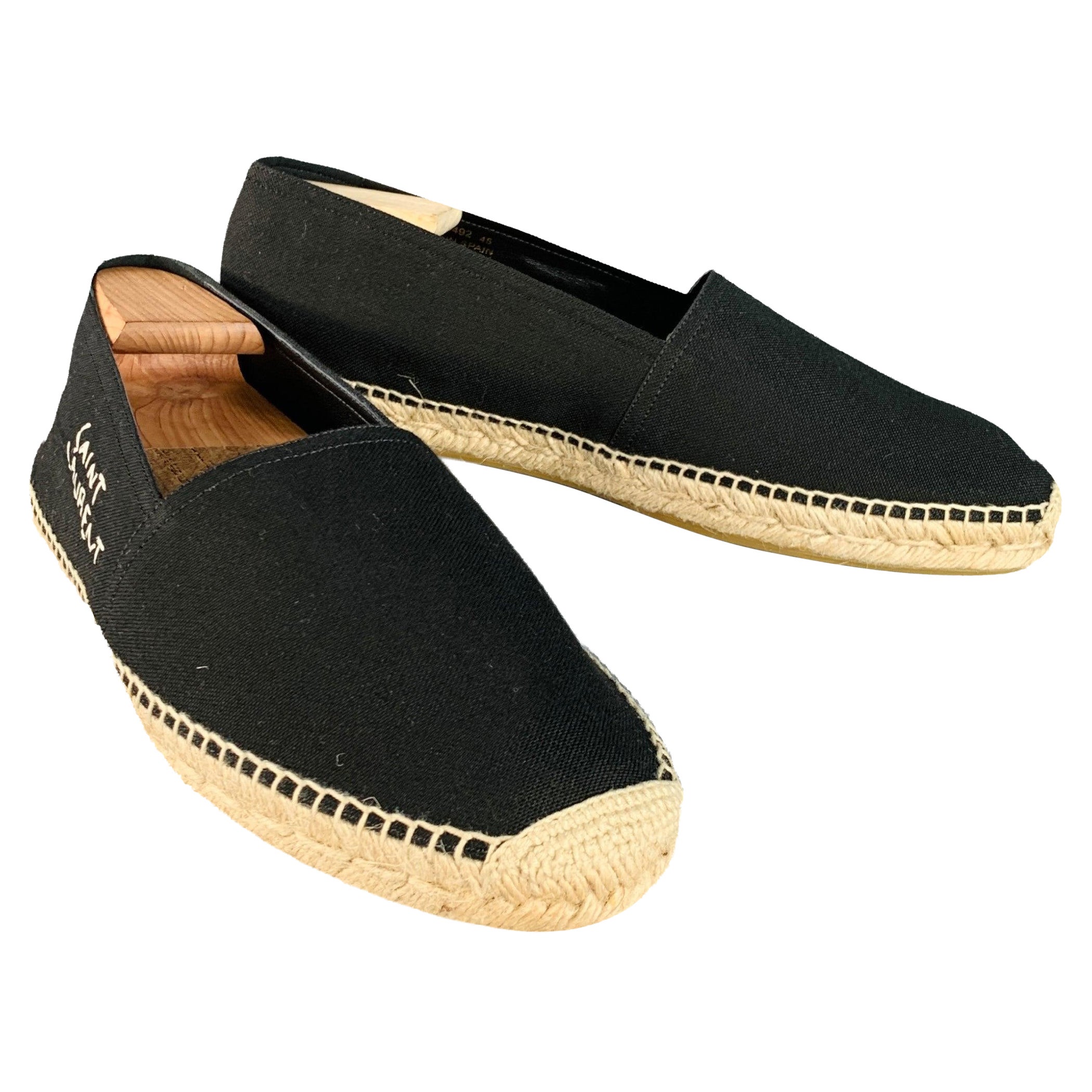Saint Laurent Taglia 12 Nero Nature Logo Ricamato Tela Espadrille Sneakers
