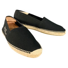 Saint Laurent Taglia 12 Nero Nature Logo Ricamato Tela Espadrille Sneakers