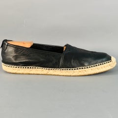 SAINT LAURENT Size 12 Black Natural Logo Leather Espadrille Sneakers