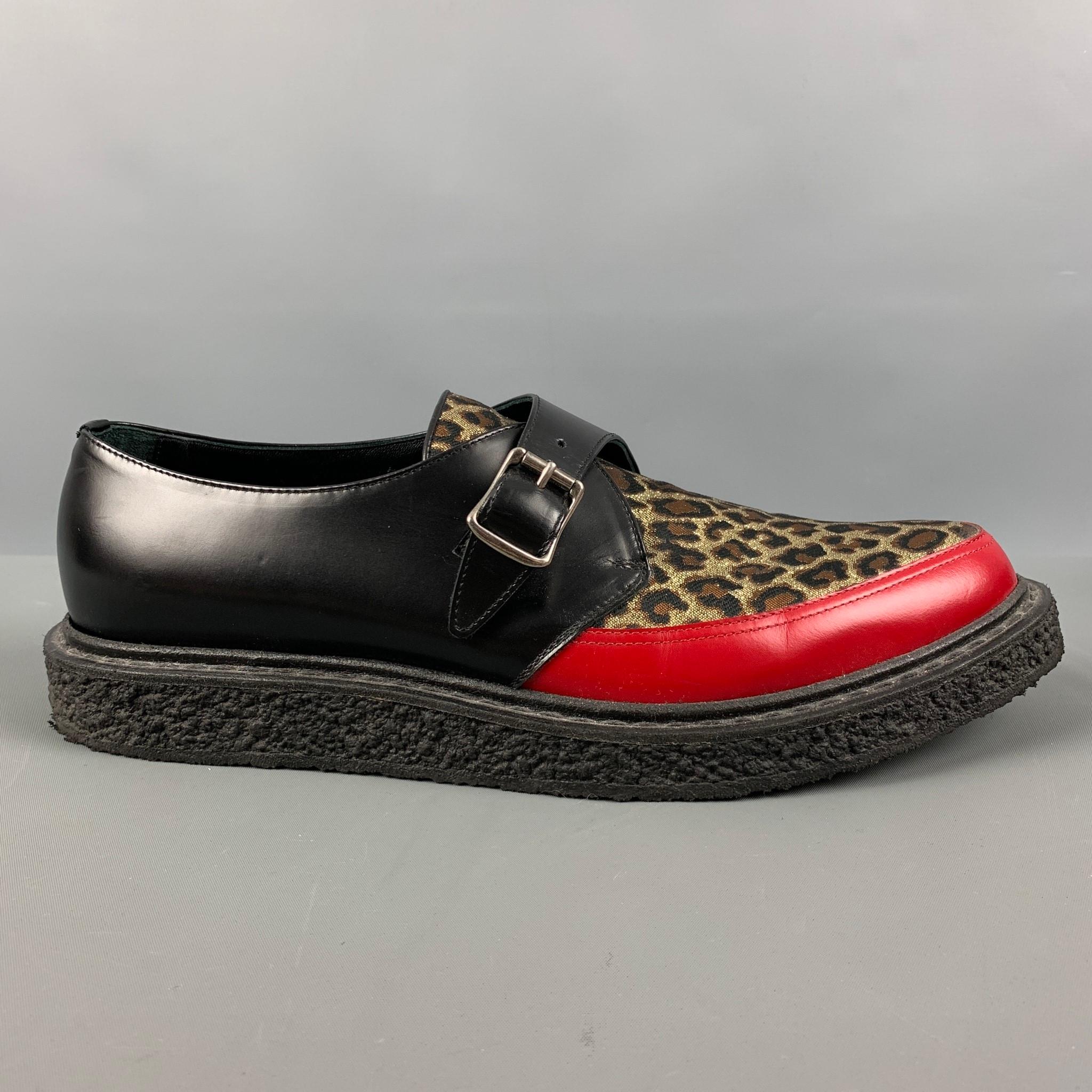 SAINT LAURENT Size 12 Black Red & Gold Mixed Materials Leather Loafers In Excellent Condition In San Francisco, CA