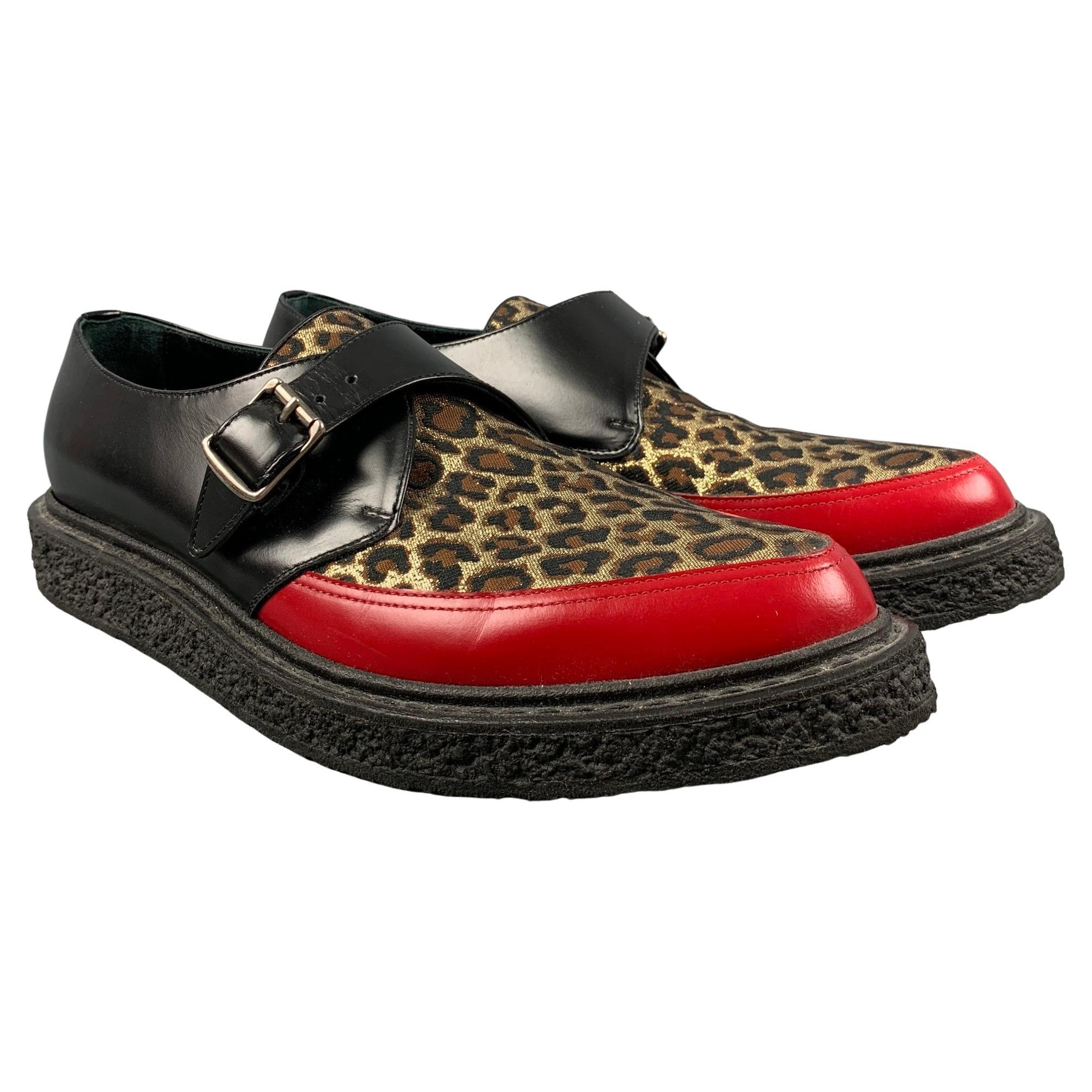 SAINT LAURENT Size 12 Black Red & Gold Mixed Materials Leather Loafers