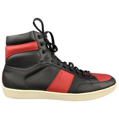 SAINT LAURENT Size 12 Black & Red Leather High Top Leather Sneakers