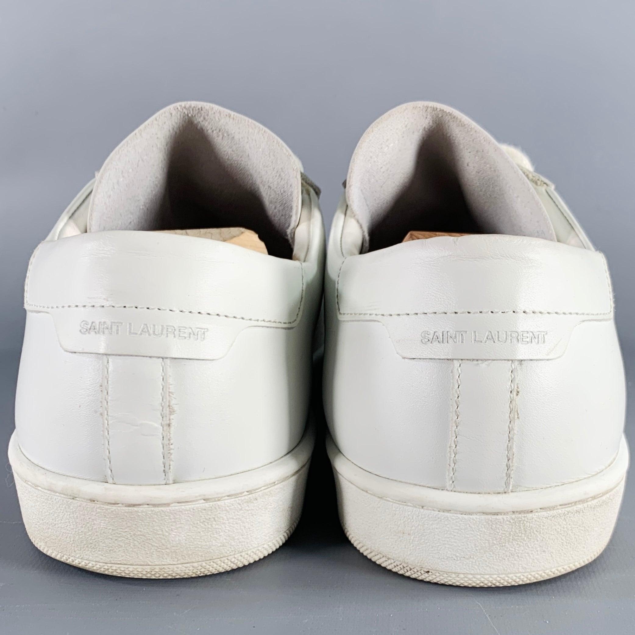 Gray SAINT LAURENT Size 12 White Leather Low Top Sneakers For Sale