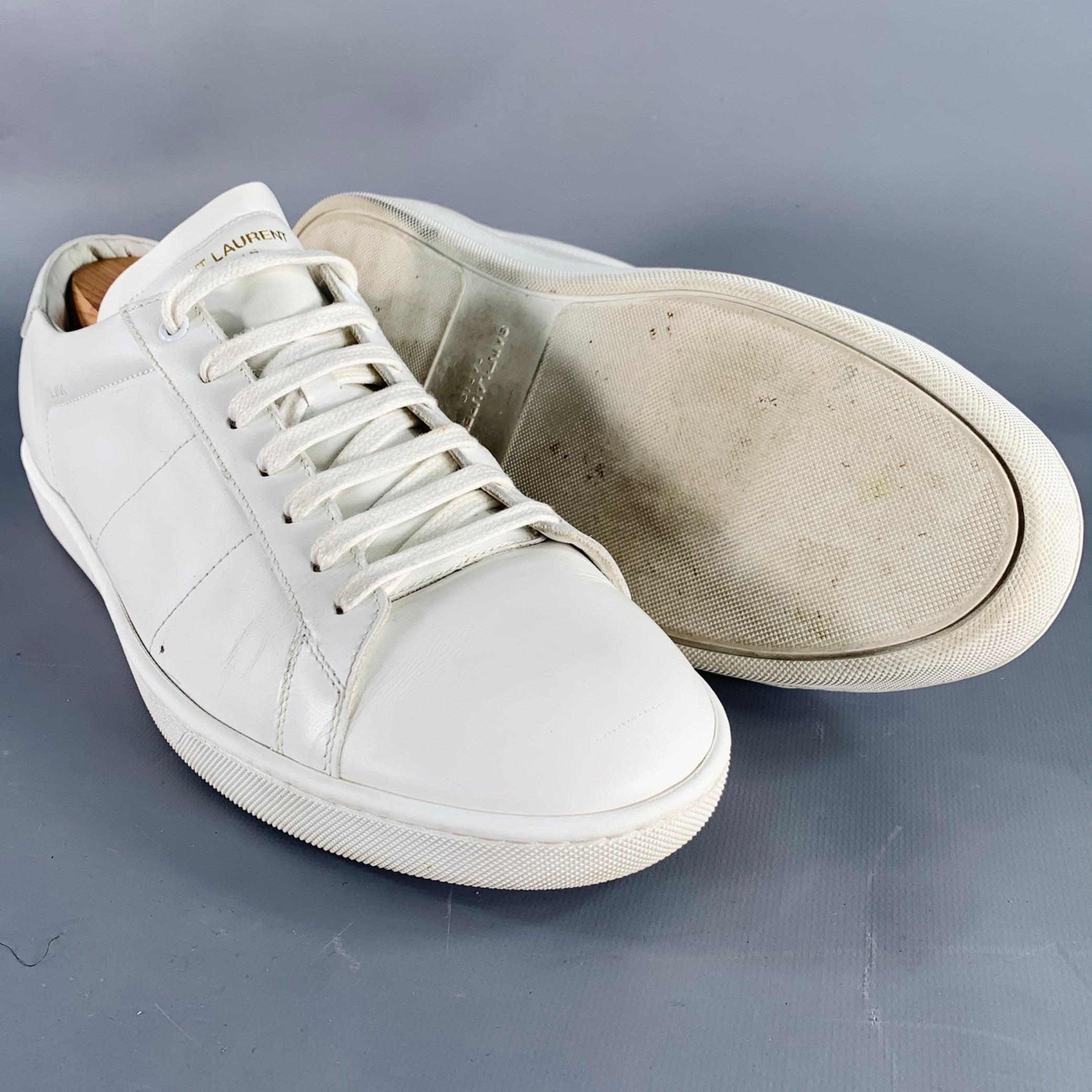 Men's SAINT LAURENT Size 12 White Leather Low Top Sneakers For Sale