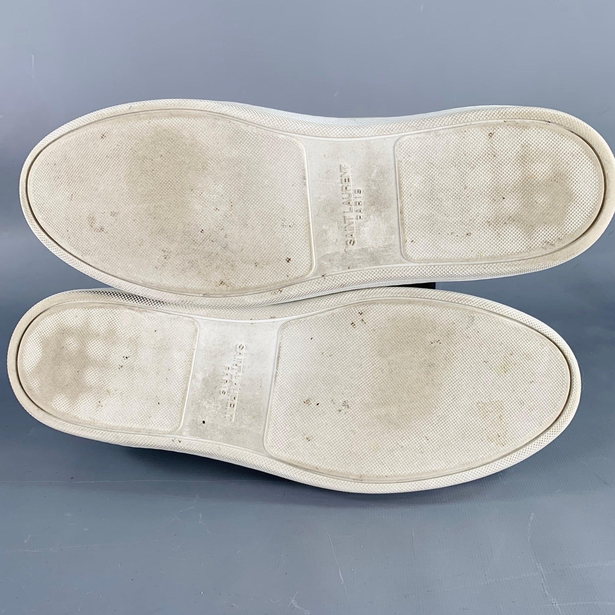 SAINT LAURENT Size 12 White Leather Low Top Sneakers For Sale 1