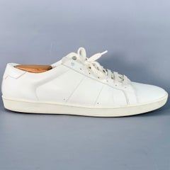 SAINT LAURENT Size 15 White Leather Low Top Lace-Up Sneakers