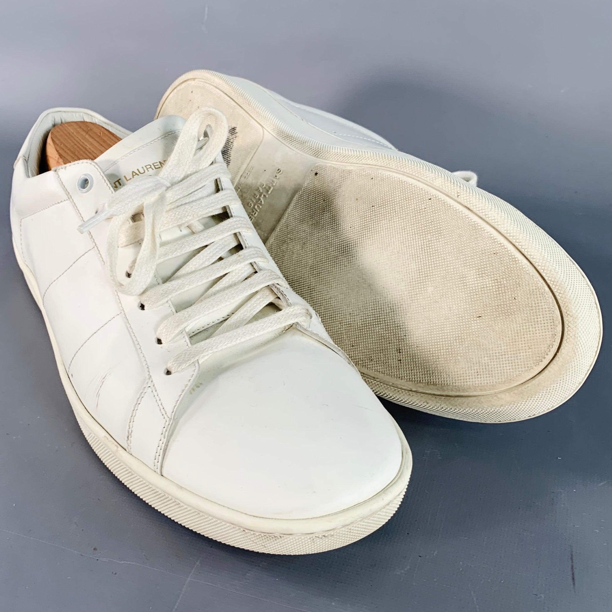 De los hombres SAINT LAURENT Talla 15 Zapatillas bajas de piel blanca con cordones en venta