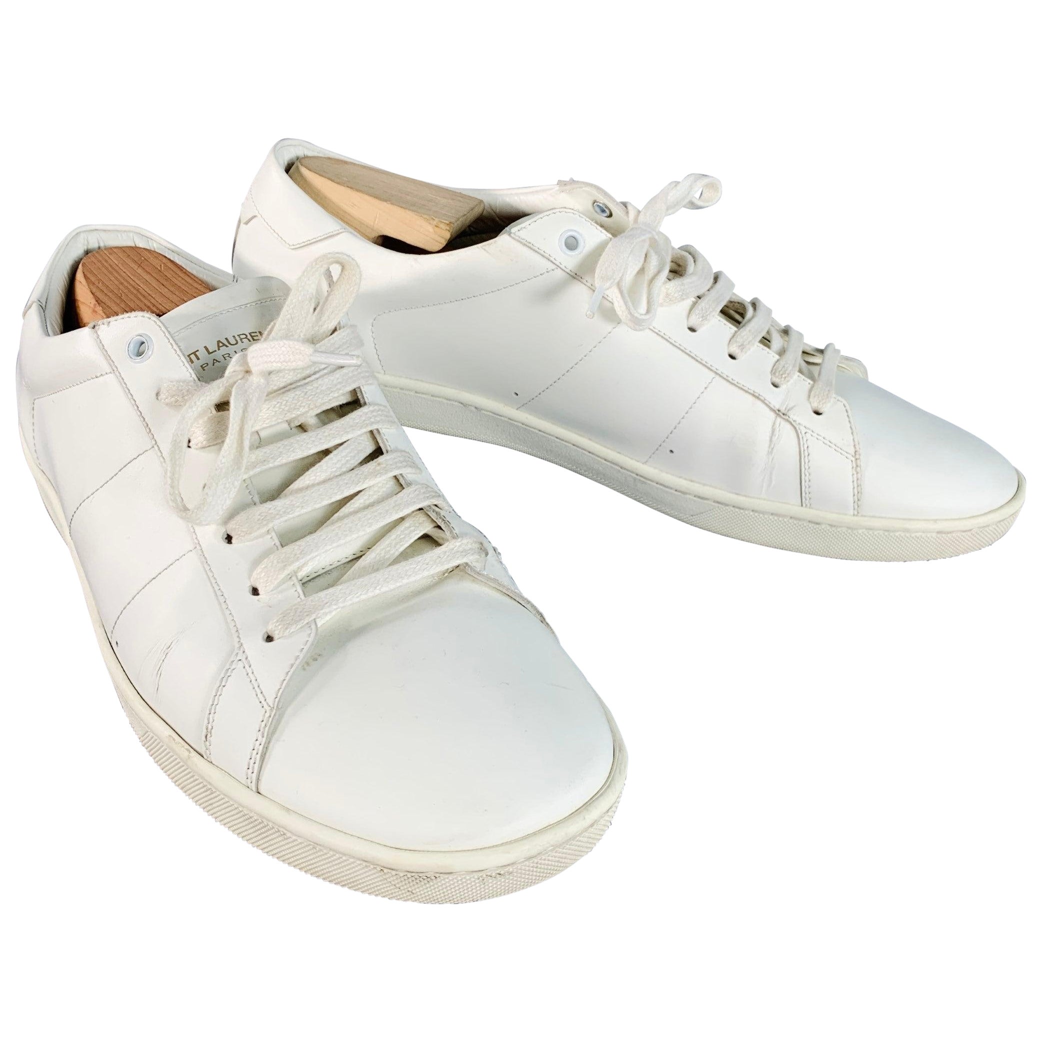 SAINT LAURENT Größe 15 Weißes Leder Low Top Lace-Up Sneakers