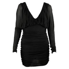 SAINT LAURENT Größe 2 Schwarzes gerafftes langärmeliges Mini-Cocktailkleid mit Cupro-Rüschen