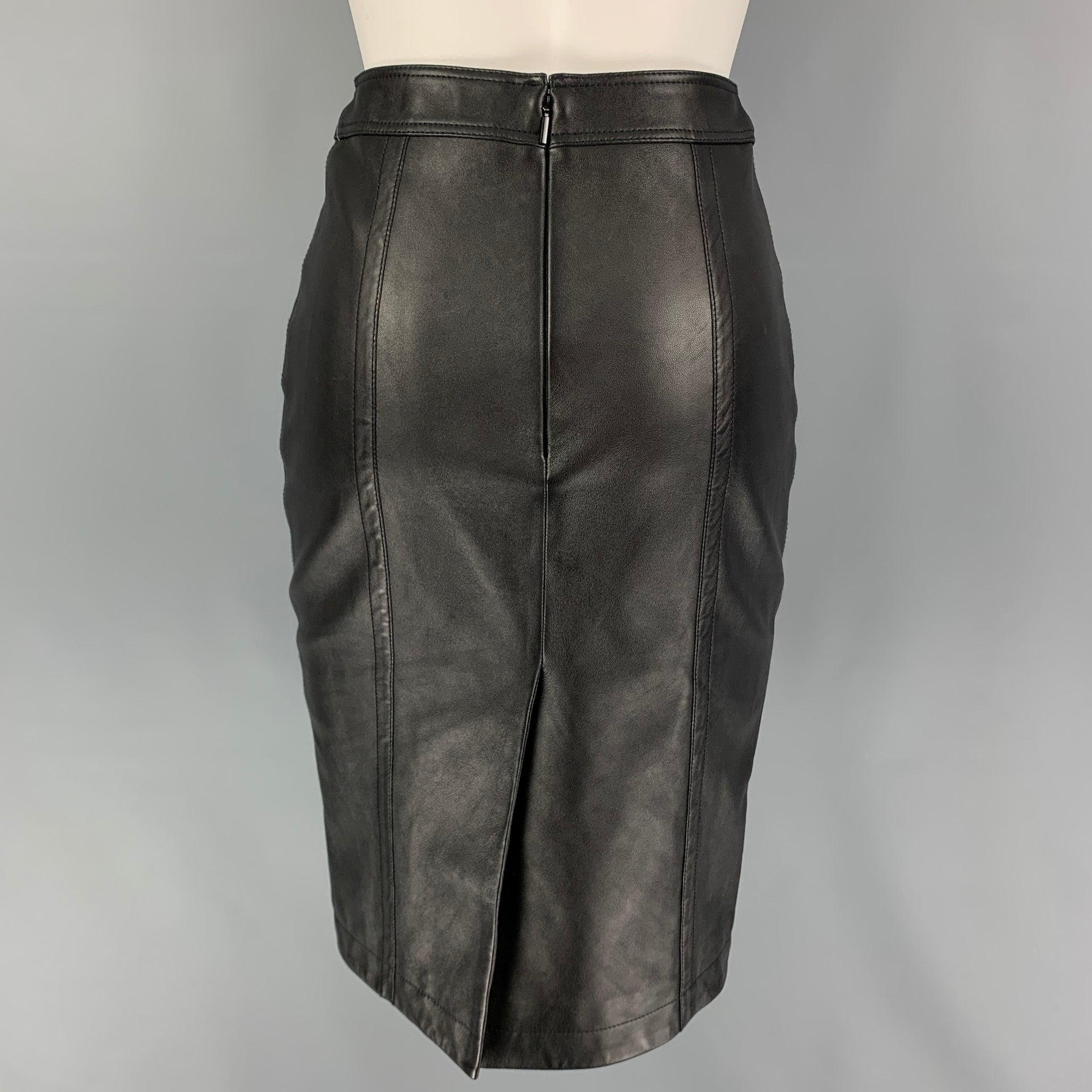 SAINT LAURENT Size 2 Black Lamb Skin Pencil Skirt In Good Condition For Sale In San Francisco, CA
