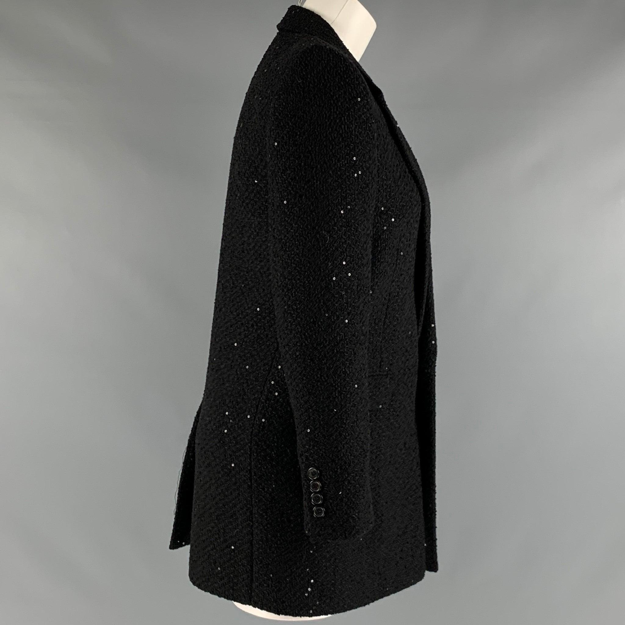 SAINT LAURENT Size 2 Black Polyamide Blend Sequined Blazer In Excellent Condition In San Francisco, CA