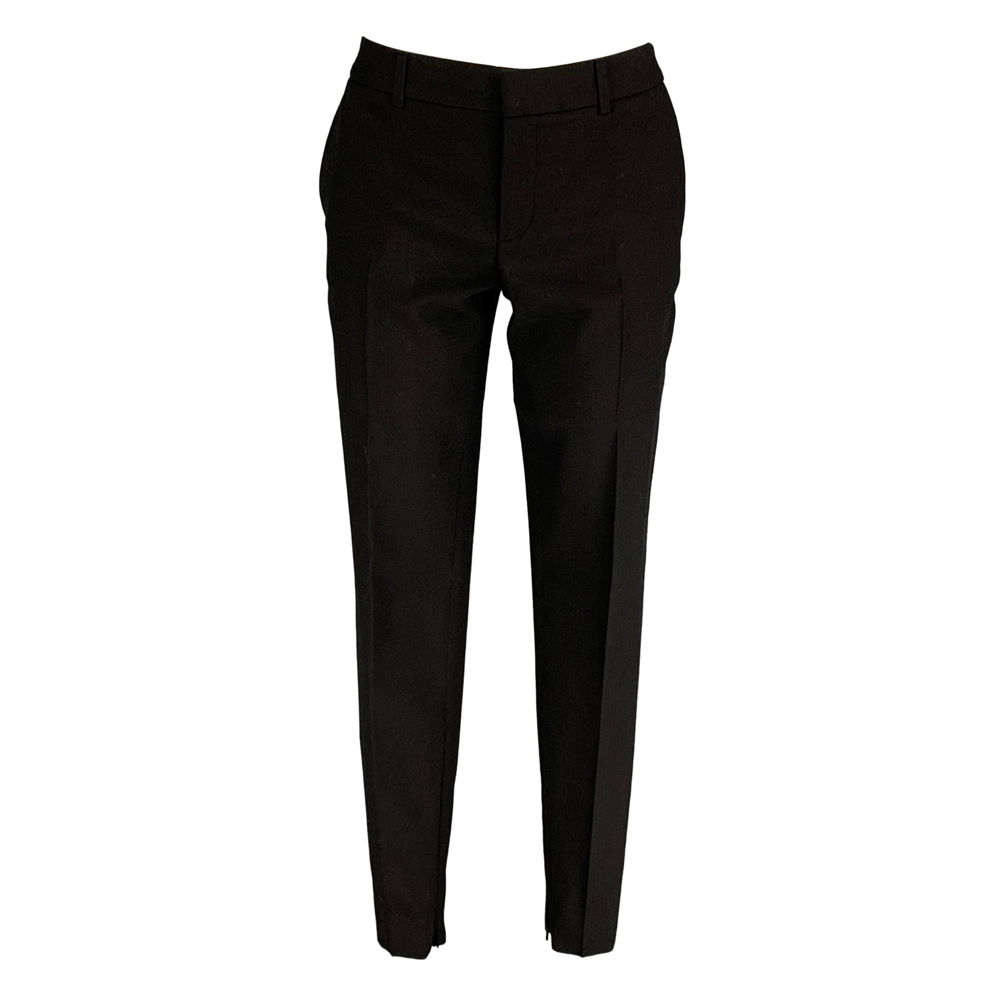 SAINT LAURENT Taille 2 Pantalon habillé en laine vierge noire en vente