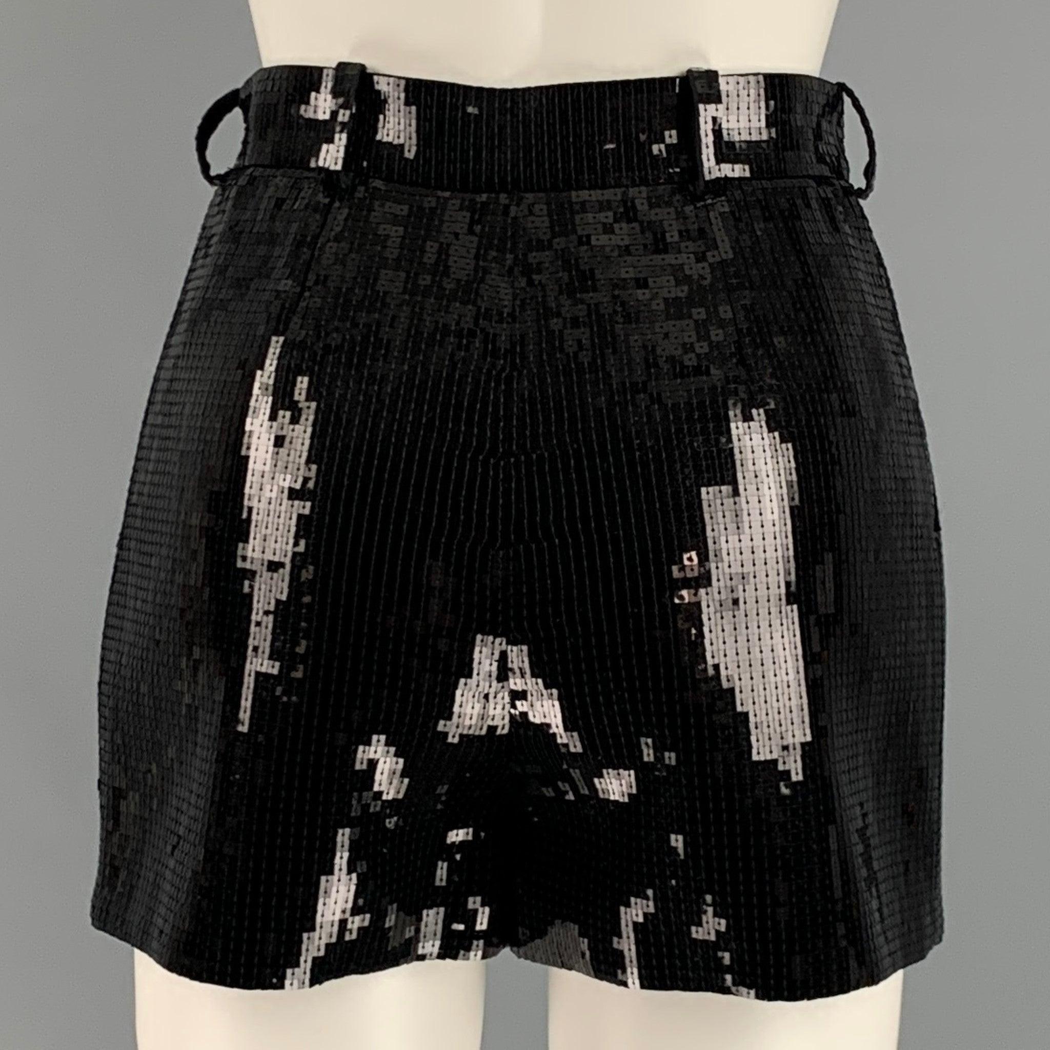 Women's SAINT LAURENT Size 2 Black Wool Pleated Shorts For Sale