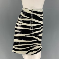 SAINT LAURENT Size 2 Cream Zebra Print Acetate Viscose Sequined Mini Skirt