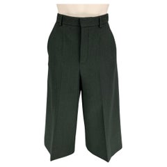 SAINT LAURENT Size 2 Dark Green Virgin Wool Culotte Dress Pants
