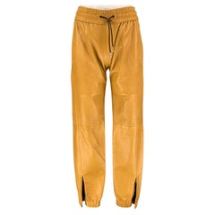 SAINT LAURENT Size 2 Mustard Leather Drawstring Pants