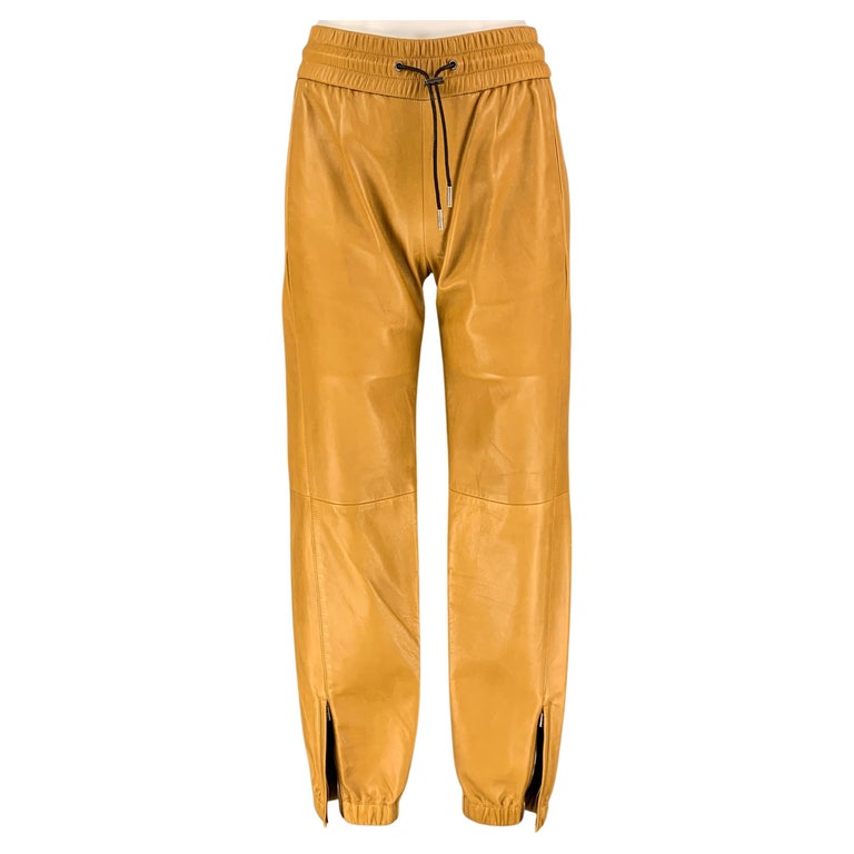 SAINT LAURENT Size 2 Mustard Leather Drawstring Pants at 1stDibs