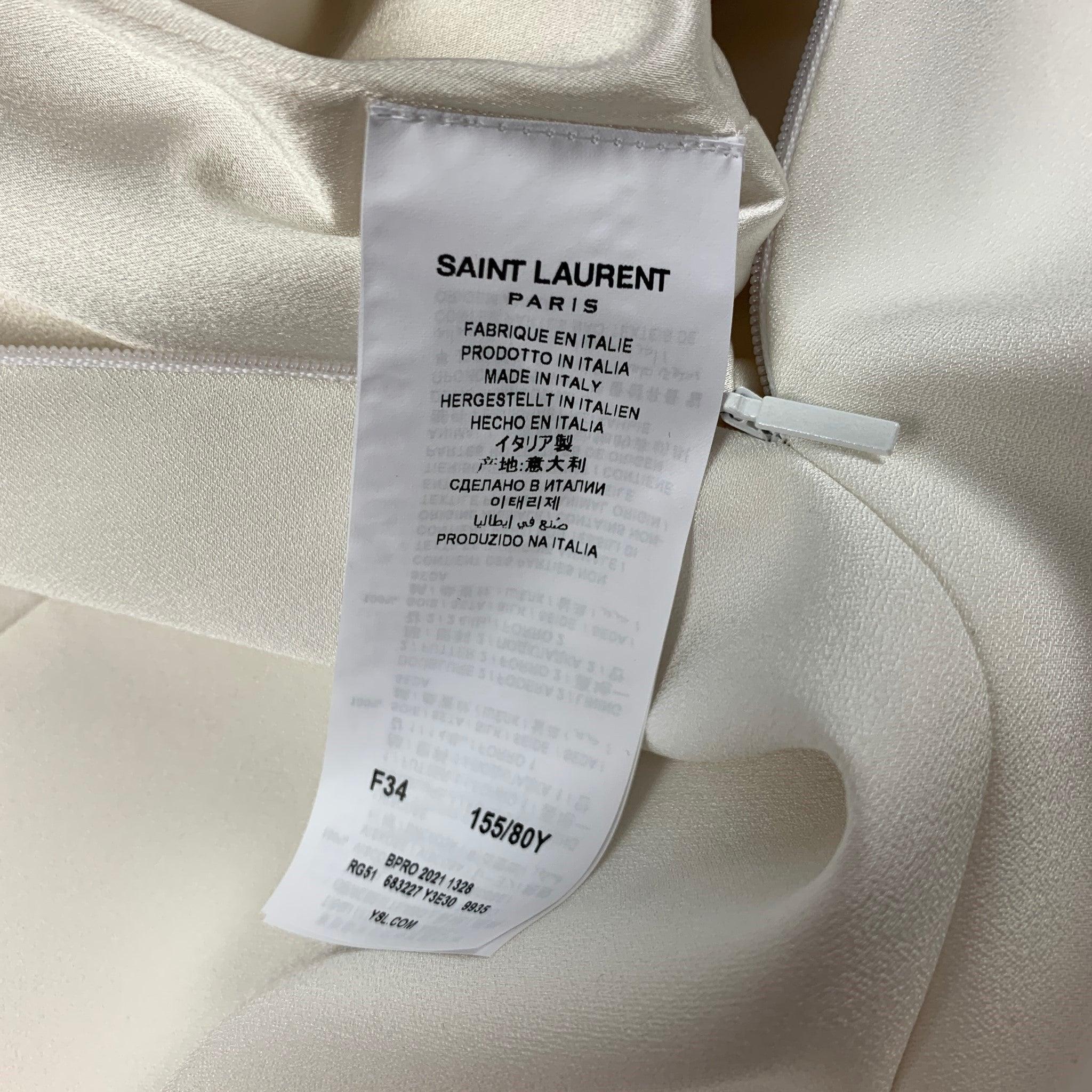 Women's SAINT LAURENT Size 2 White Viscose Strapless Cut-Out Cocktail Dress For Sale