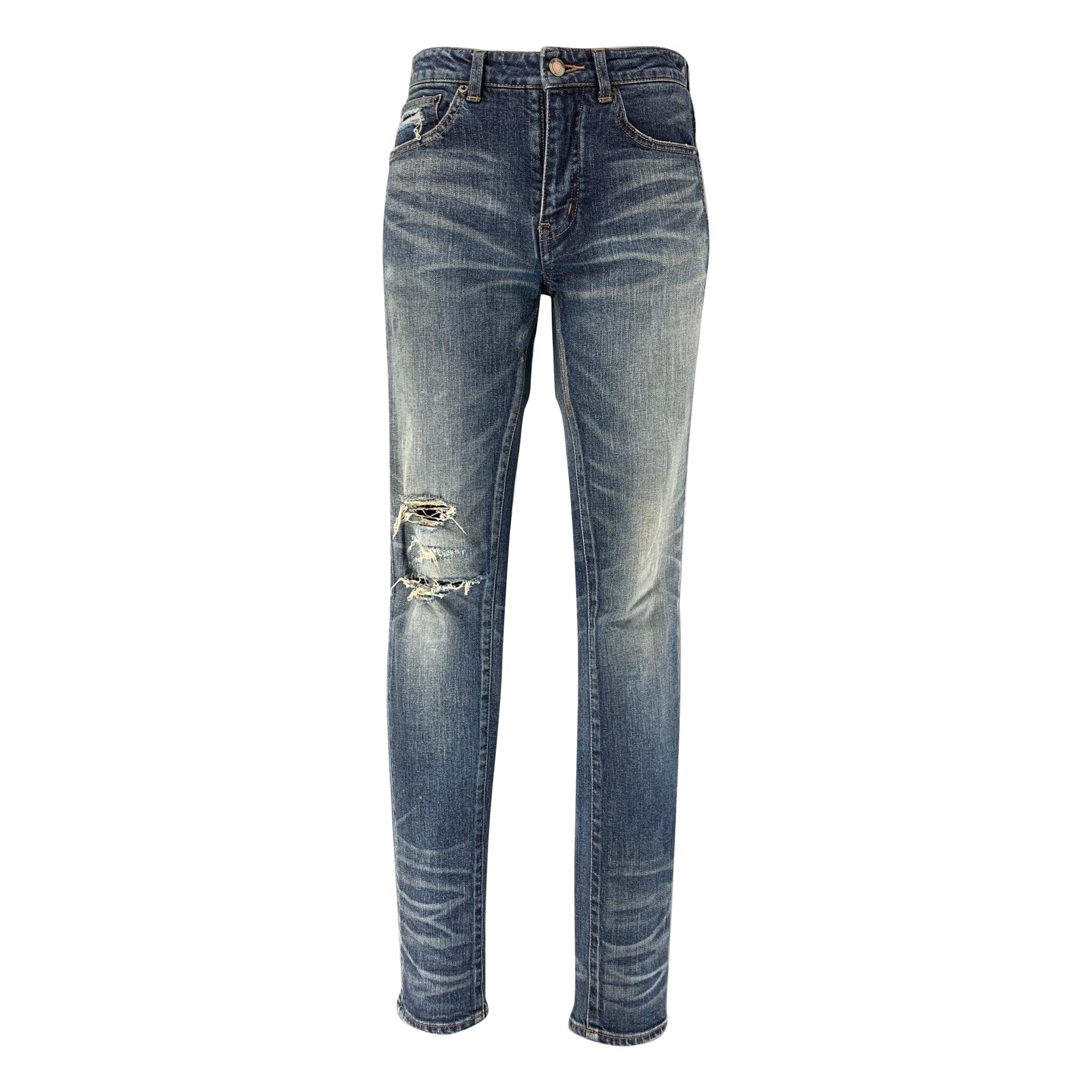 SAINT LAURENT Taglia 26 Cotone Blu e  Jeans Skinny Distressed con elastan