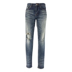 SAINT LAURENT Taglia 26 Cotone Blu e  Jeans Skinny Distressed con elastan