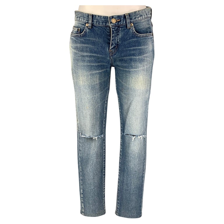 SAINT LAURENT Größe 27 Blaue Jeans aus Baumwolle im Distressed-Look im  Angebot bei 1stDibs