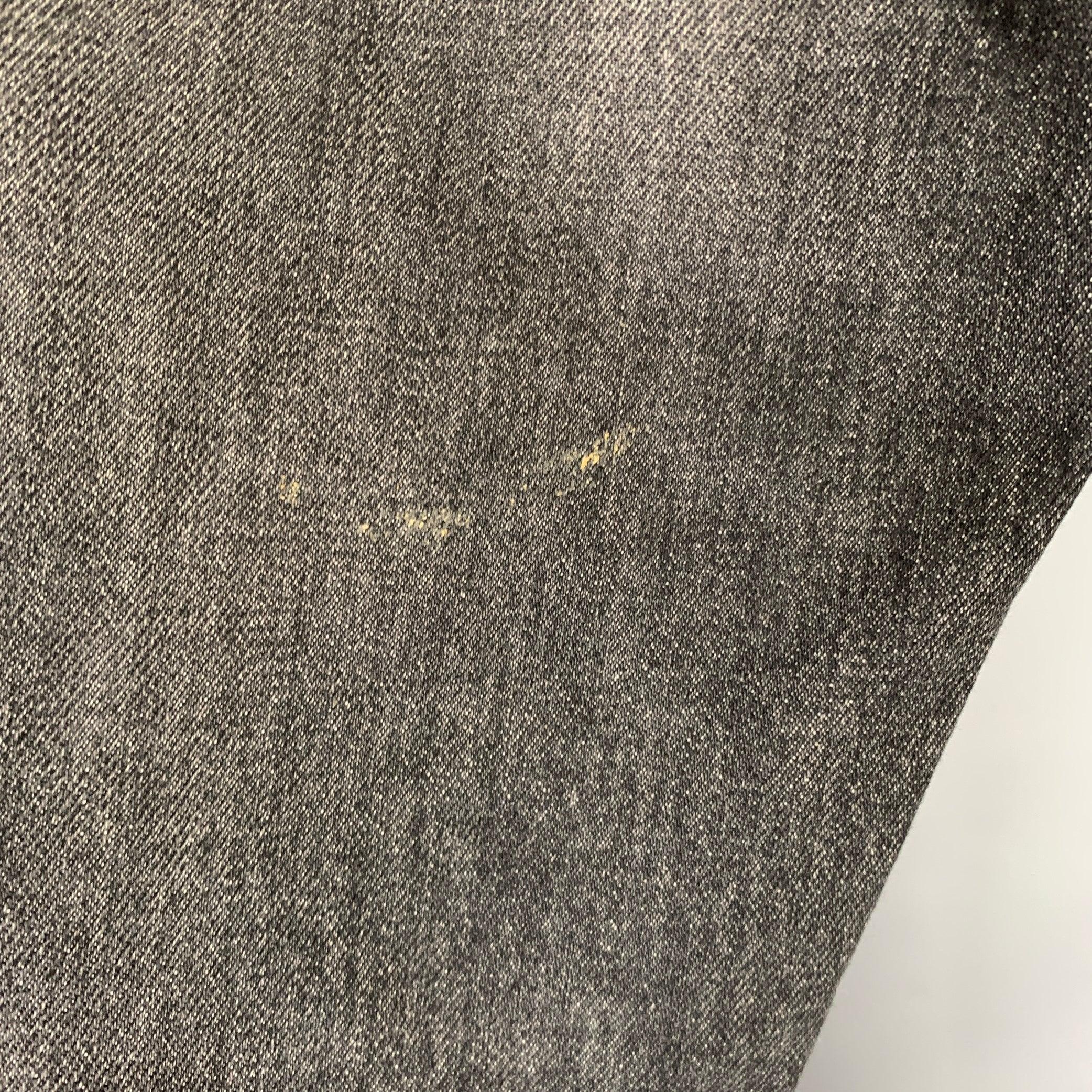 Black SAINT LAURENT Size 28 Grey Charcoal Distressed Cotton Straight Jeans For Sale