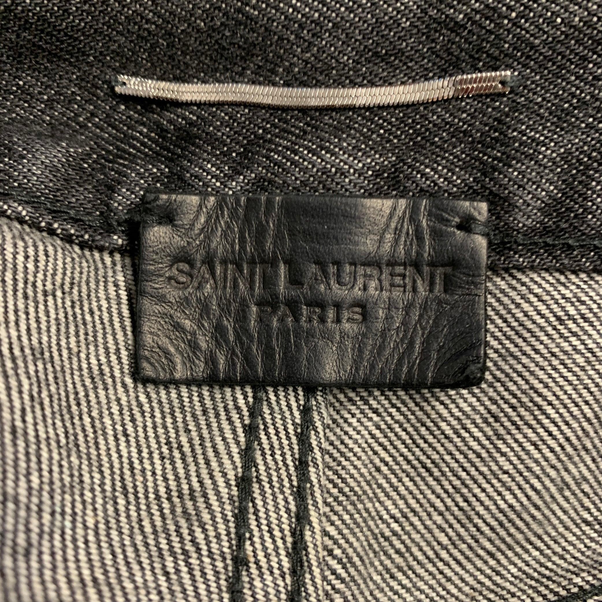 SAINT LAURENT Size 28 Grey Charcoal Distressed Cotton Straight Jeans In Good Condition For Sale In San Francisco, CA