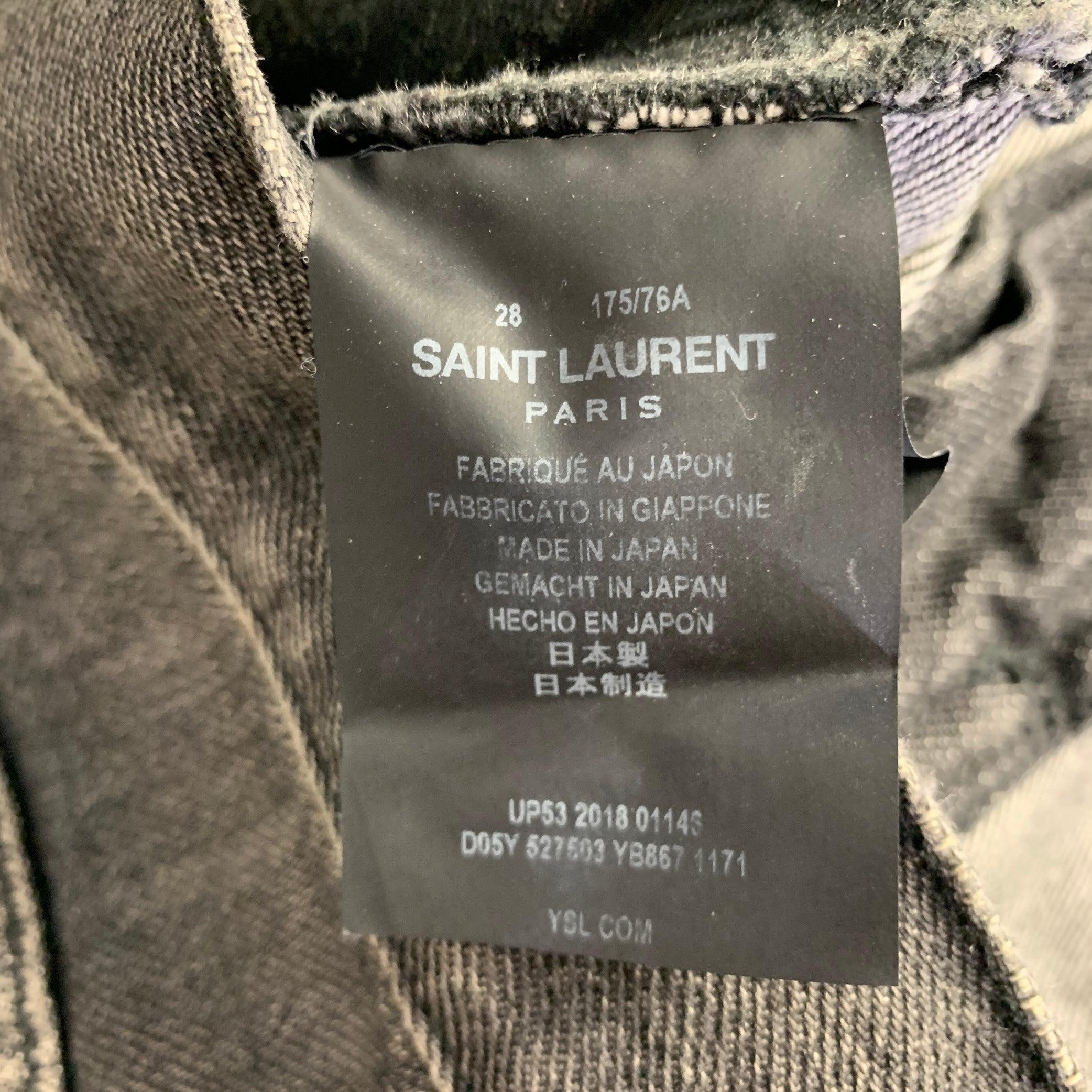 SAINT LAURENT Size 28 Grey Charcoal Distressed Cotton Straight Jeans For Sale 1