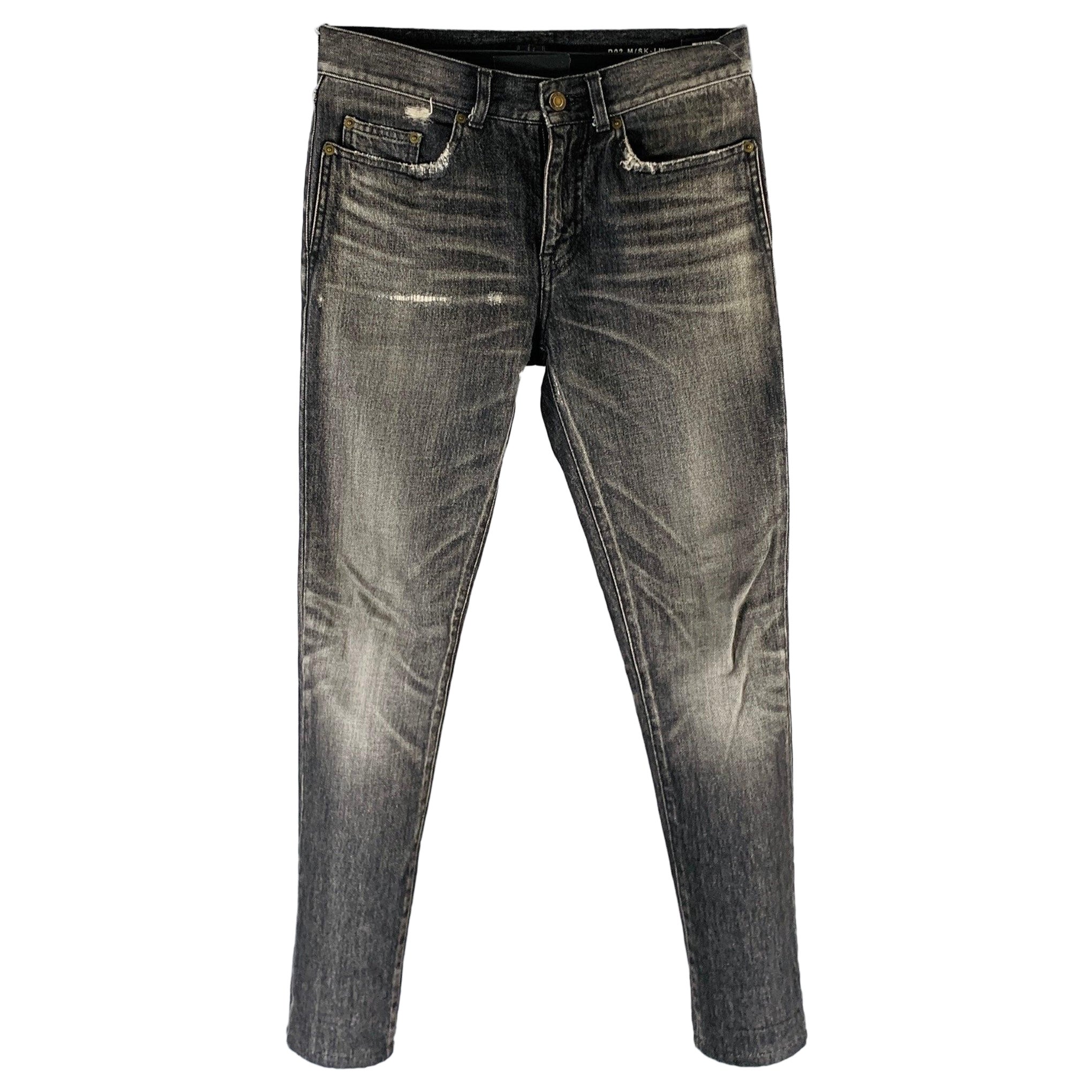 SAINT LAURENT Vaqueros rectos de algodón gris marengo desgastado talla 28