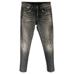 SAINT LAURENT Vaqueros rectos de algodón gris marengo desgastado talla 28