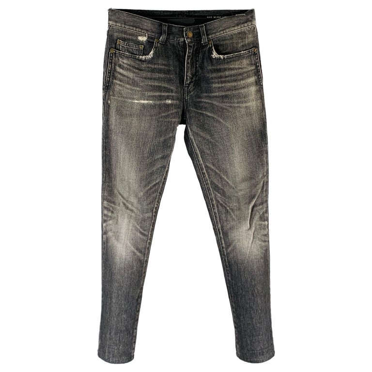 SAINT LAURENT Vaqueros rectos de algodón gris marengo desgastado - Main Image