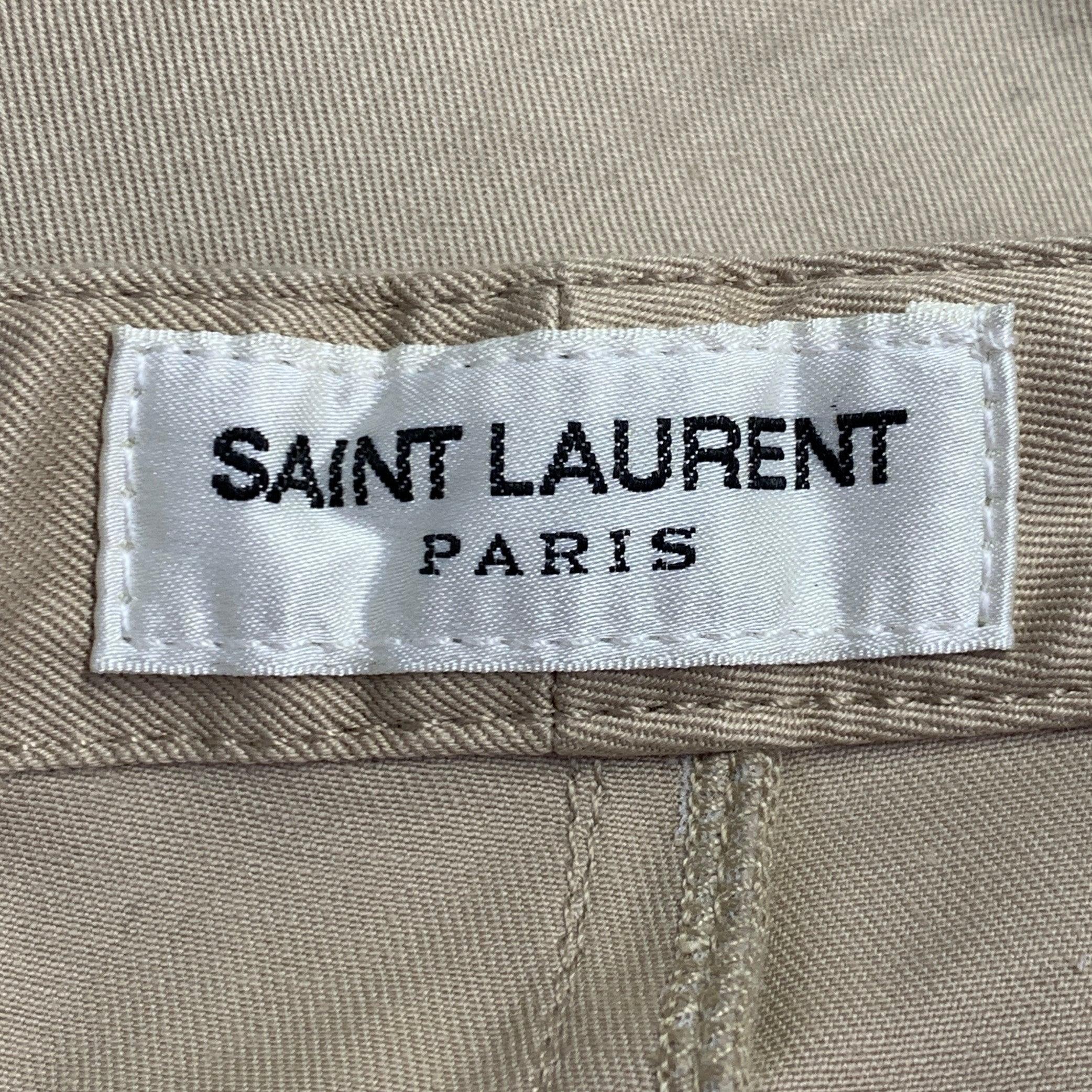 SAINT LAURENT Taille 30 Beige Pantalon droit plissé en coton mélangé à braguette boutonnée décontractée en vente 1
