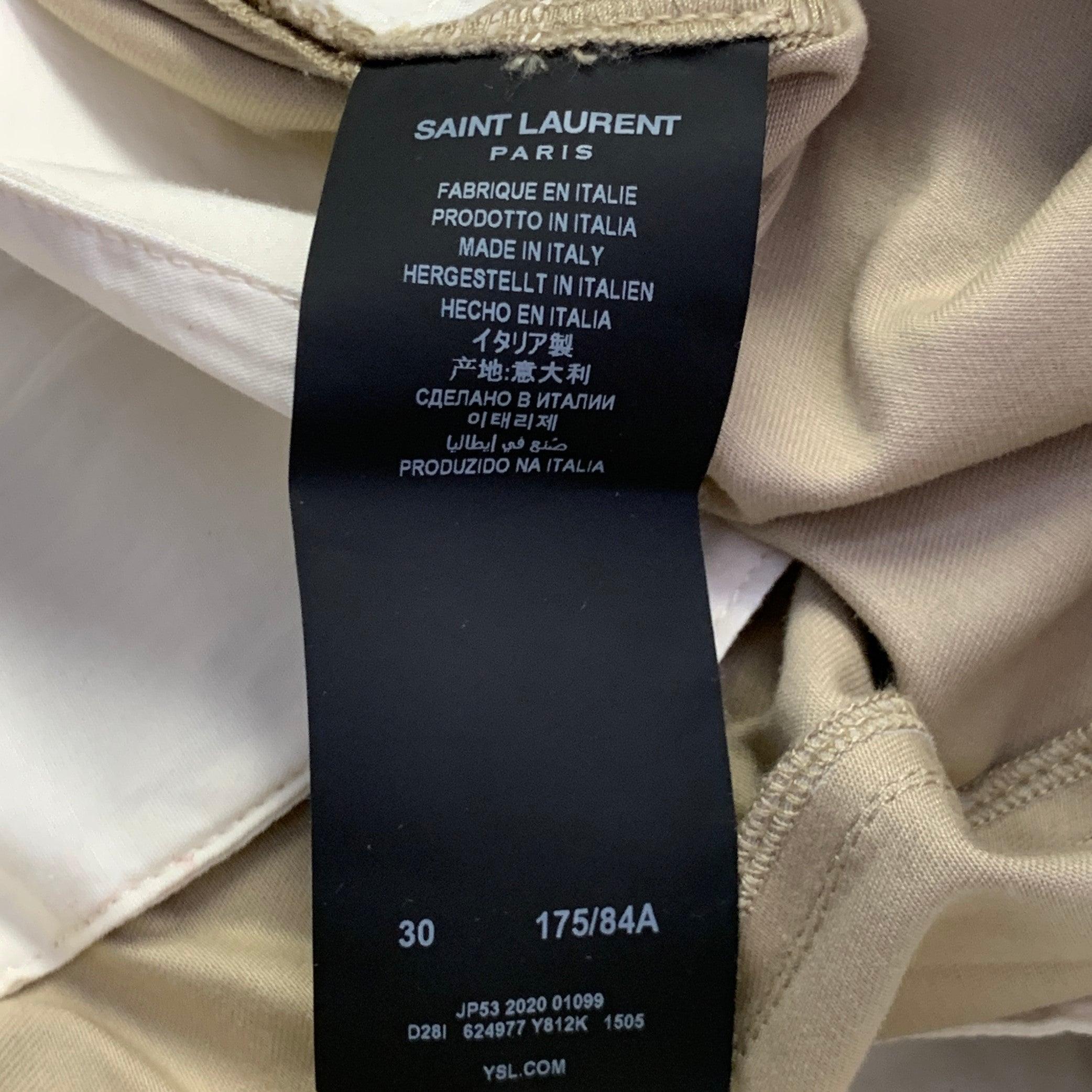 SAINT LAURENT Taille 30 Beige Pantalon droit plissé en coton mélangé à braguette boutonnée décontractée en vente 2