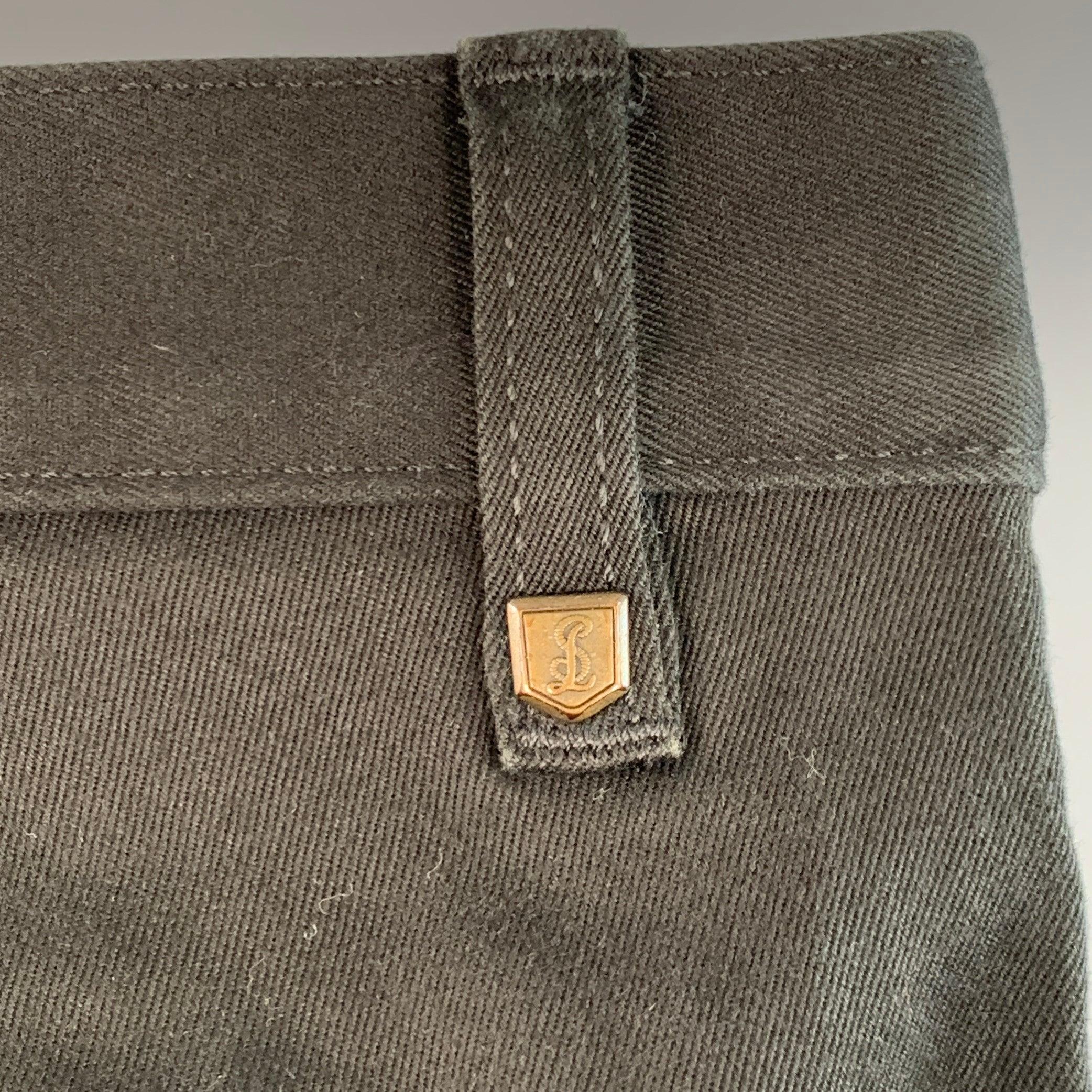 Nero SAINT LAURENT Size 30 Black Cotton Blend Flat Front Slim Tapered Casual Pants in vendita