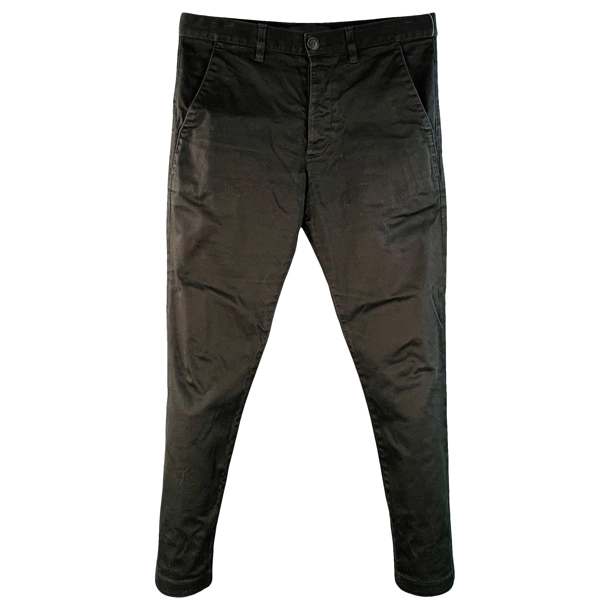 SAINT LAURENT Size 30 Black Cotton Blend Flat Front Slim Tapered Casual Pants