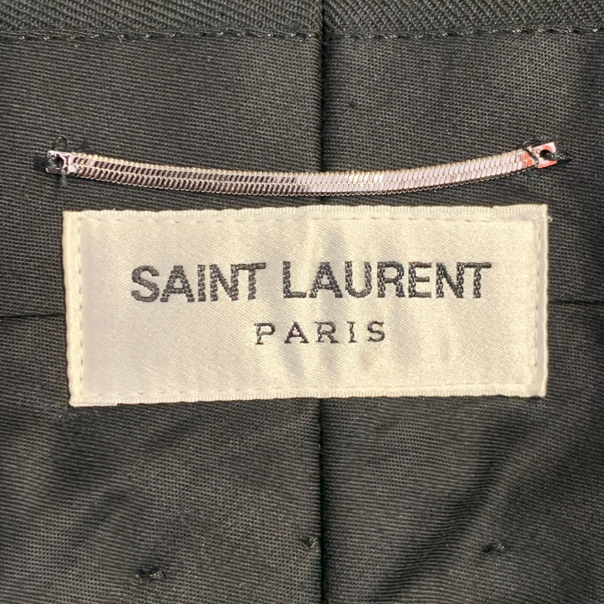 Nero SAINT LAURENT Size 30 Black Wool Twill Flat Front Tapered Casual Pants in vendita