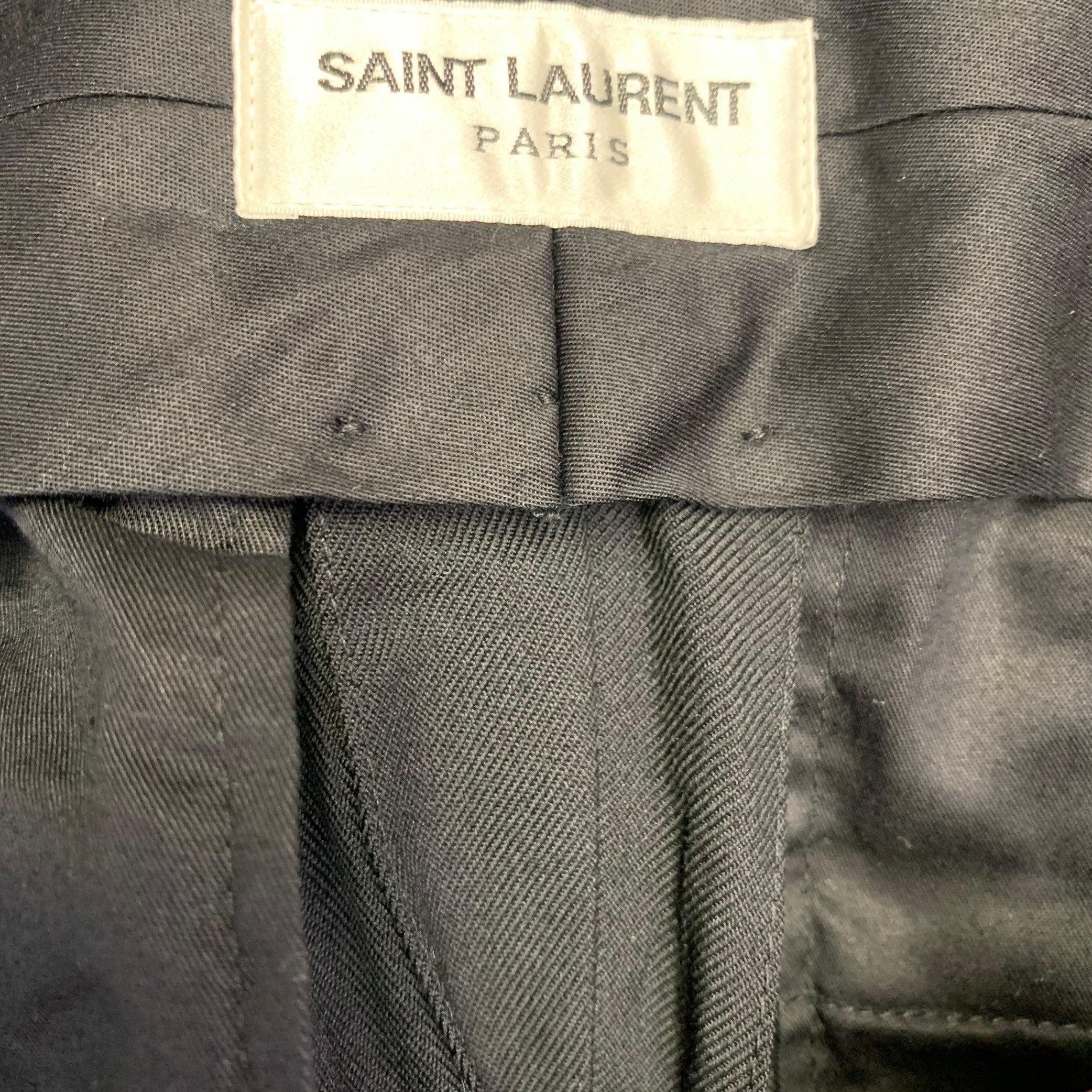 SAINT LAURENT Size 30 Black Wool Twill Flat Front Tapered Casual Pants in vendita 1