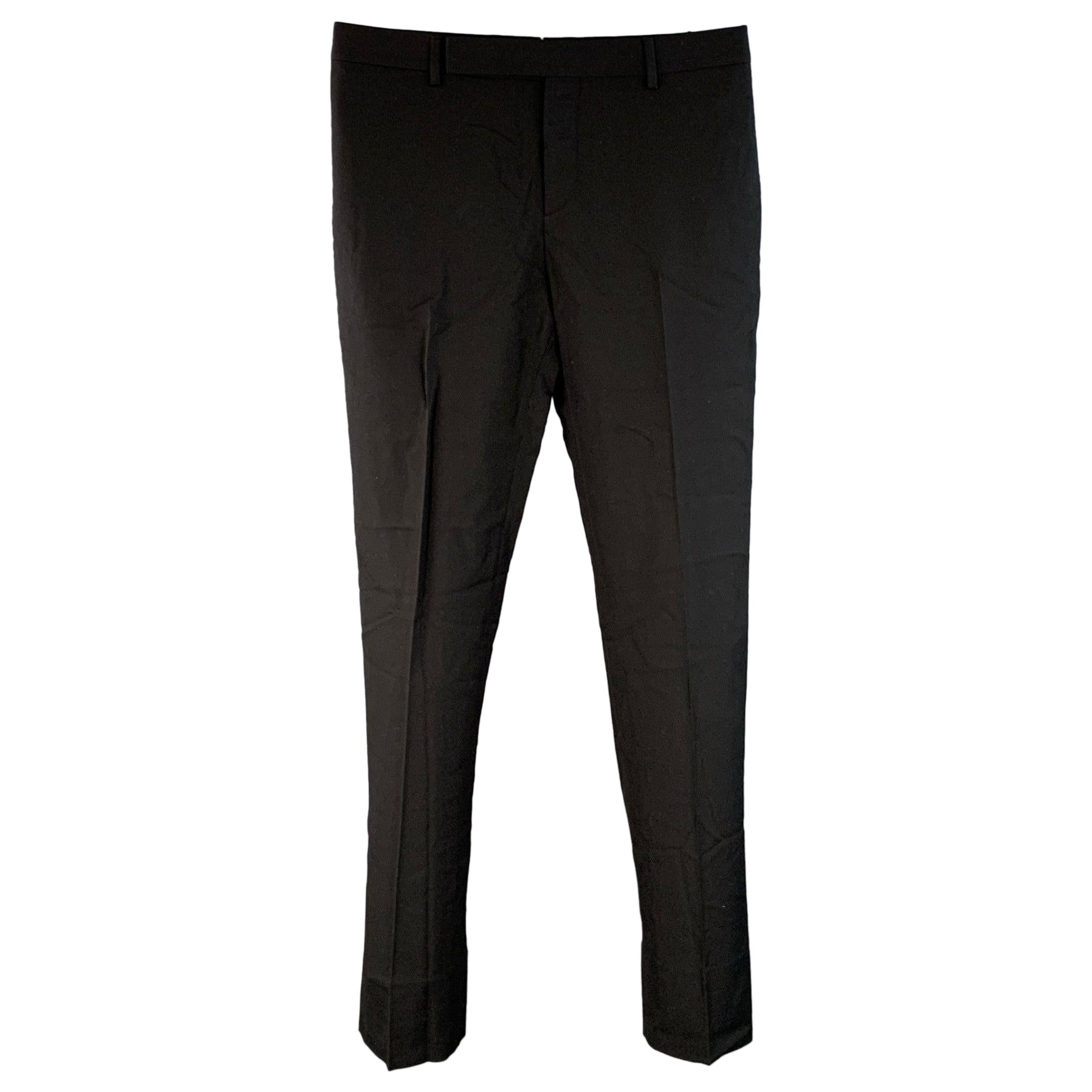 SAINT LAURENT Size 30 Black Wool Twill Flat Front Tapered Casual Pants