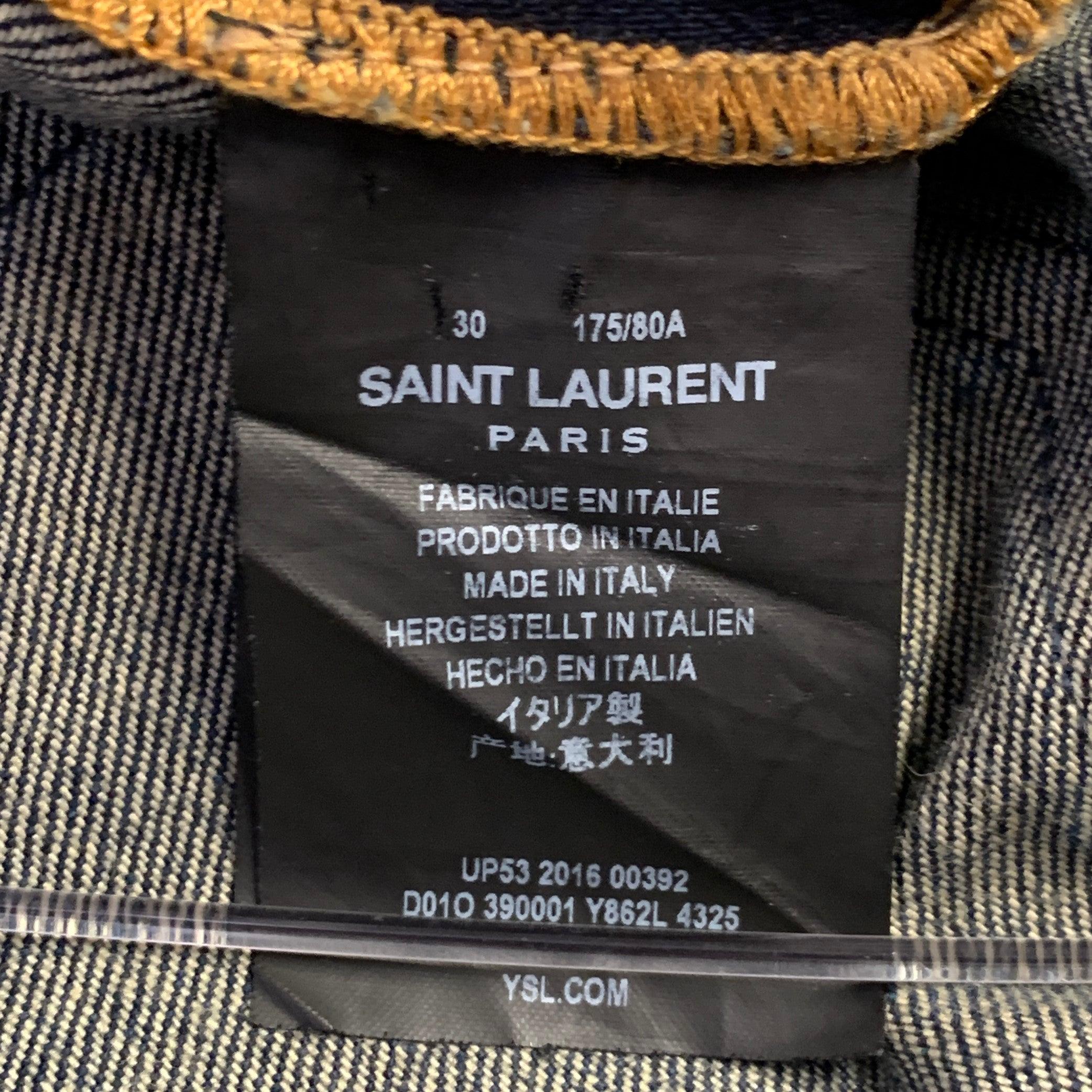 Men's SAINT LAURENT Size 30 Blue Contrast Stitch Cotton Blend Straight Jeans For Sale
