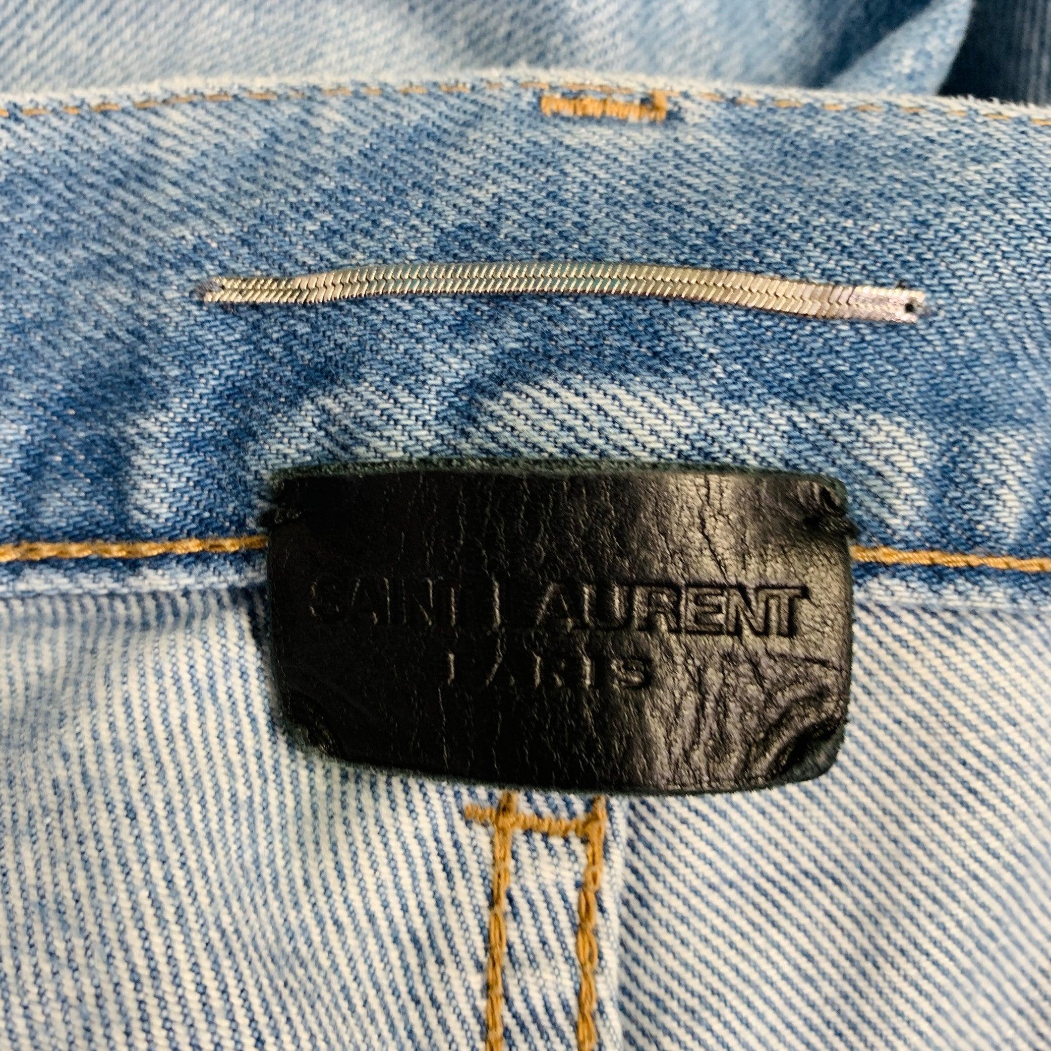 SAINT LAURENT Taille 30 Jean 5 poches en coton délavé bleu Excellent état - En vente à San Francisco, CA