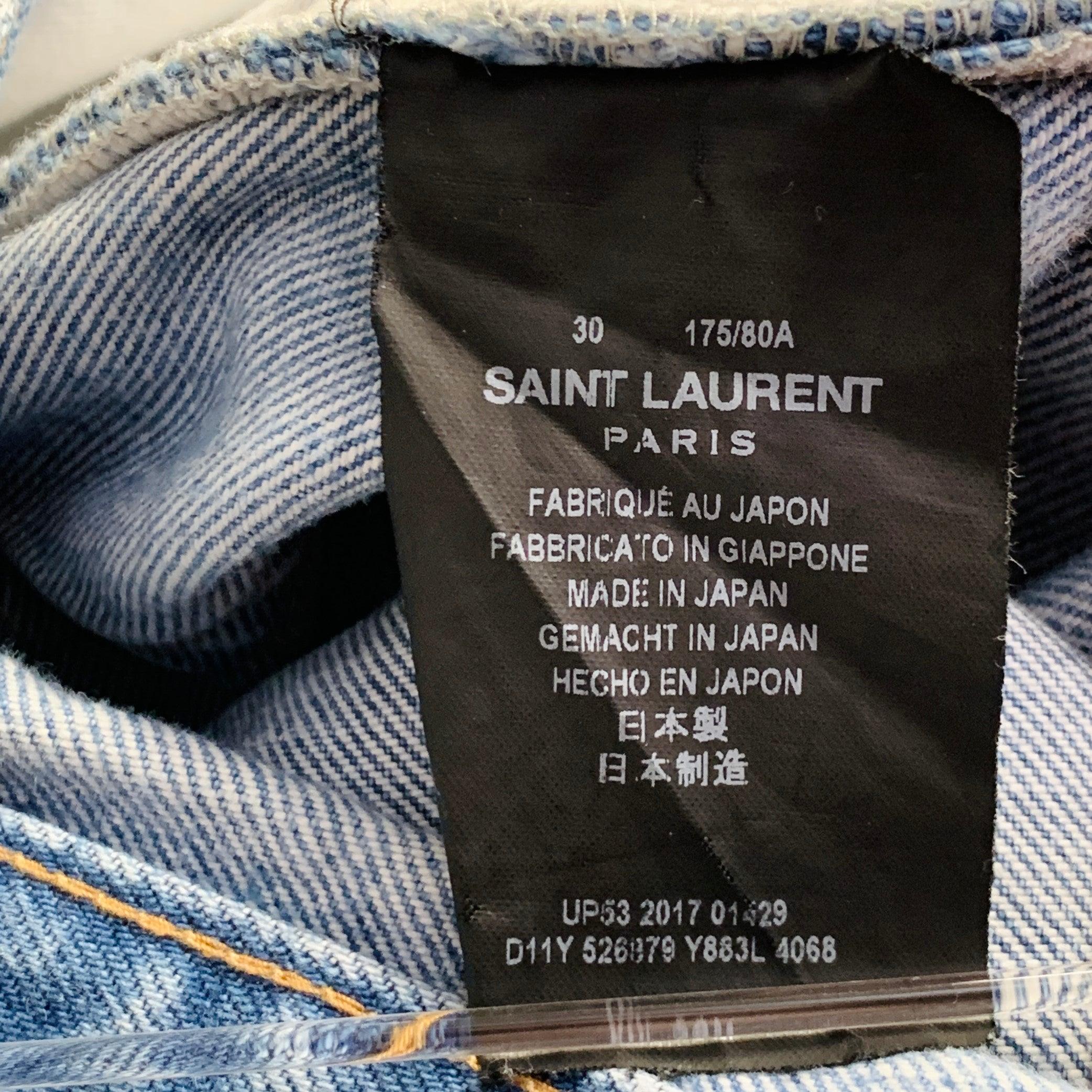 SAINT LAURENT Taille 30 Jean 5 poches en coton délavé bleu en vente 1