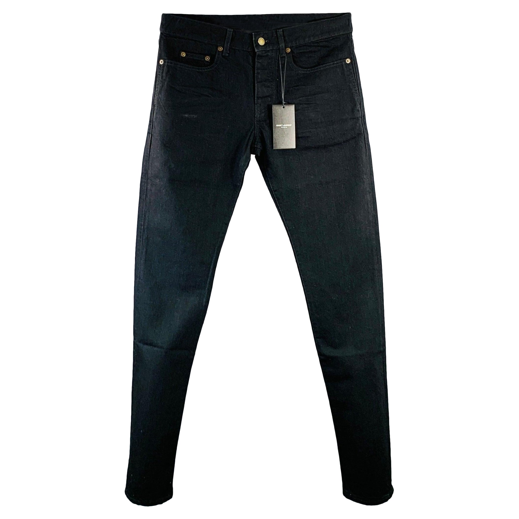 SAINT LAURENT Size 31 Black Denim Straight Slim Five Pockets Jeans