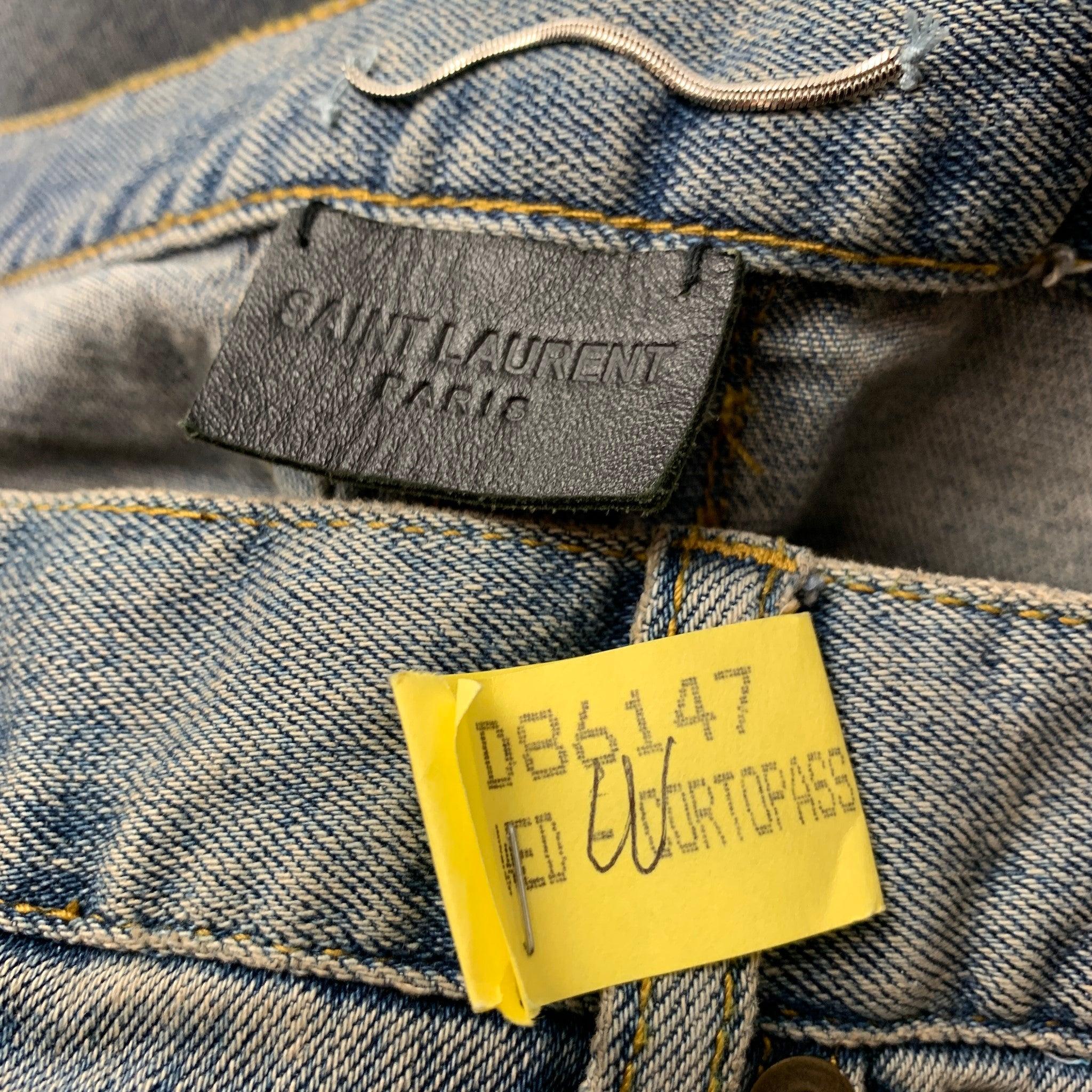 SAINT LAURENT Size 32 Light Blue Washed Denim Slim Jeans For Sale 1